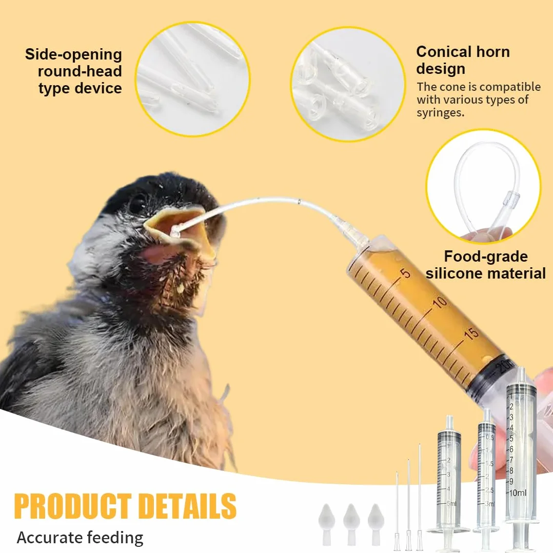 GXGM 1 Jeu Nourrissage Oiseaux, Contient Un Feeder de 3/5/10 ML+Un Cathéter de 8/12/15 cm+3 Cuillères, Convient aux Oisillons et aux Perroquets, Accessoire pour Les Petits Animaux Domestiques