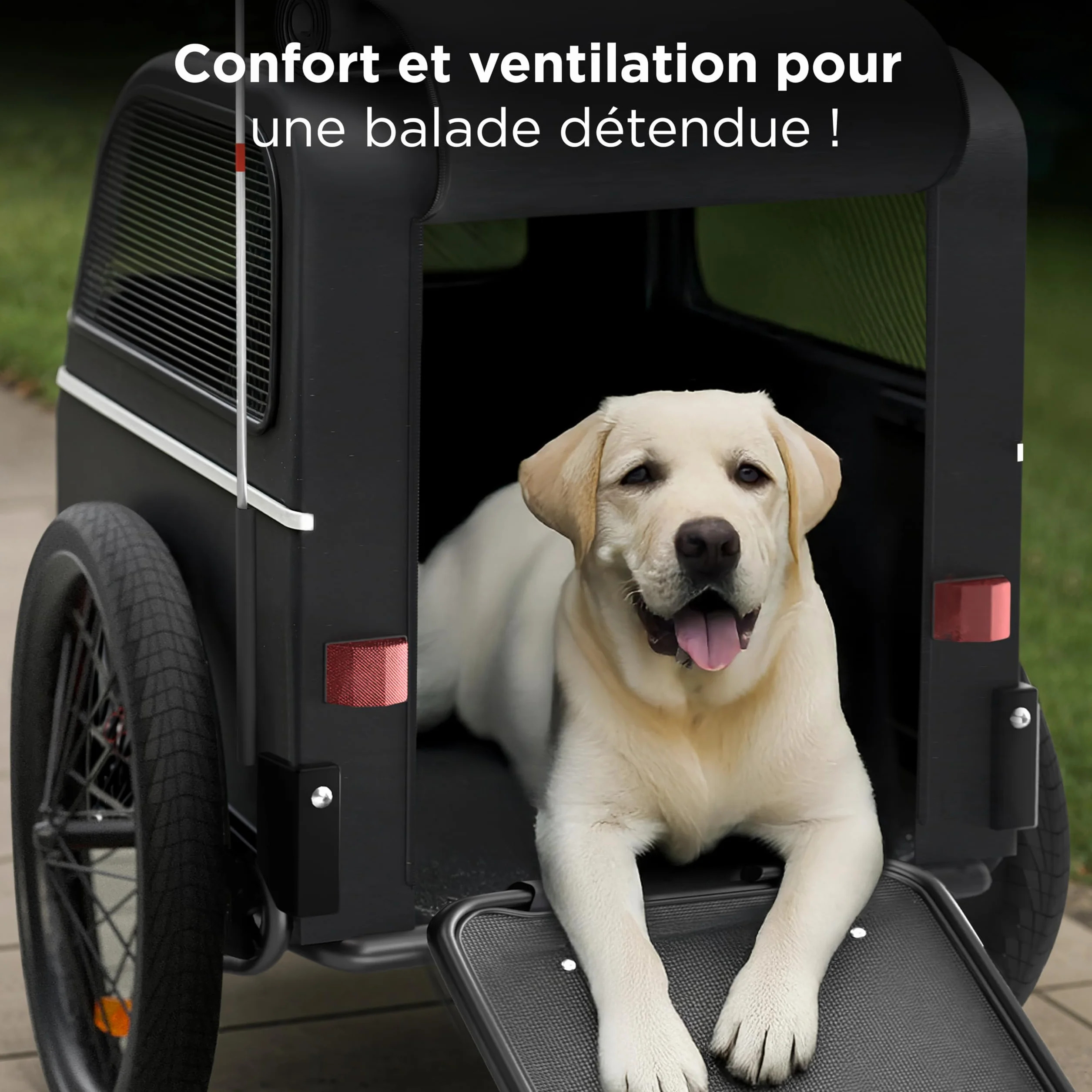 Remorque Velo Chien XL Pliable avec Rampe et Suspension 45kg Compatible Vélos Électriques
