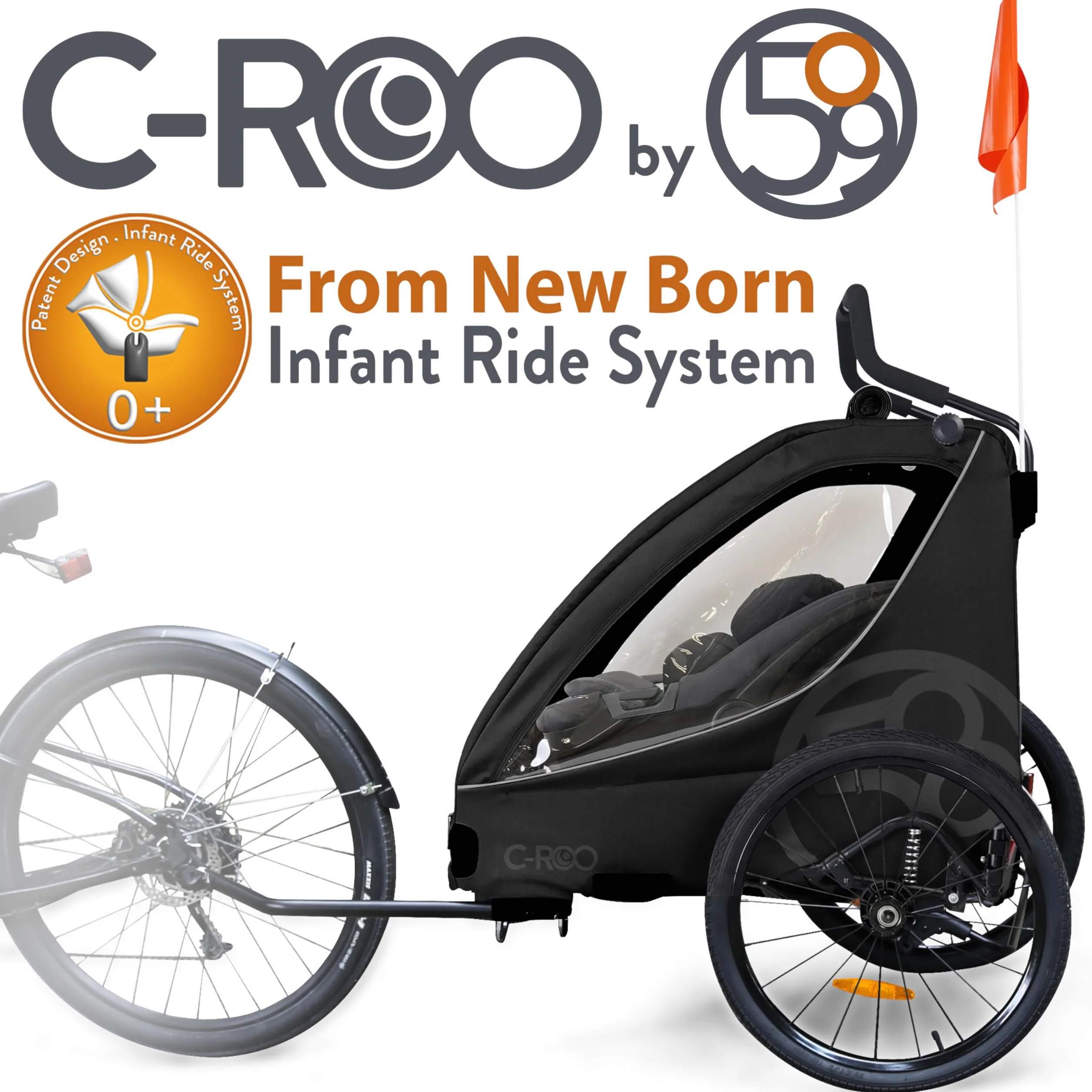 C-ROO Remorque de vélo multi-usage Infant Ride Newborn 50 kg filet anti-moustiques 2 housses siège