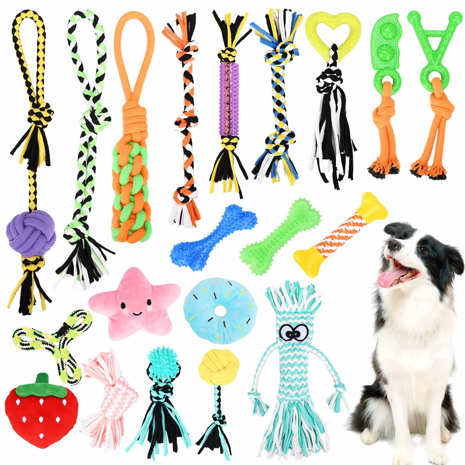 Ensemble de 20 Jouets pour Chien - Corde à Mâcher, Balle Interactive - Pour Grands, Moyens et Petits Chiens