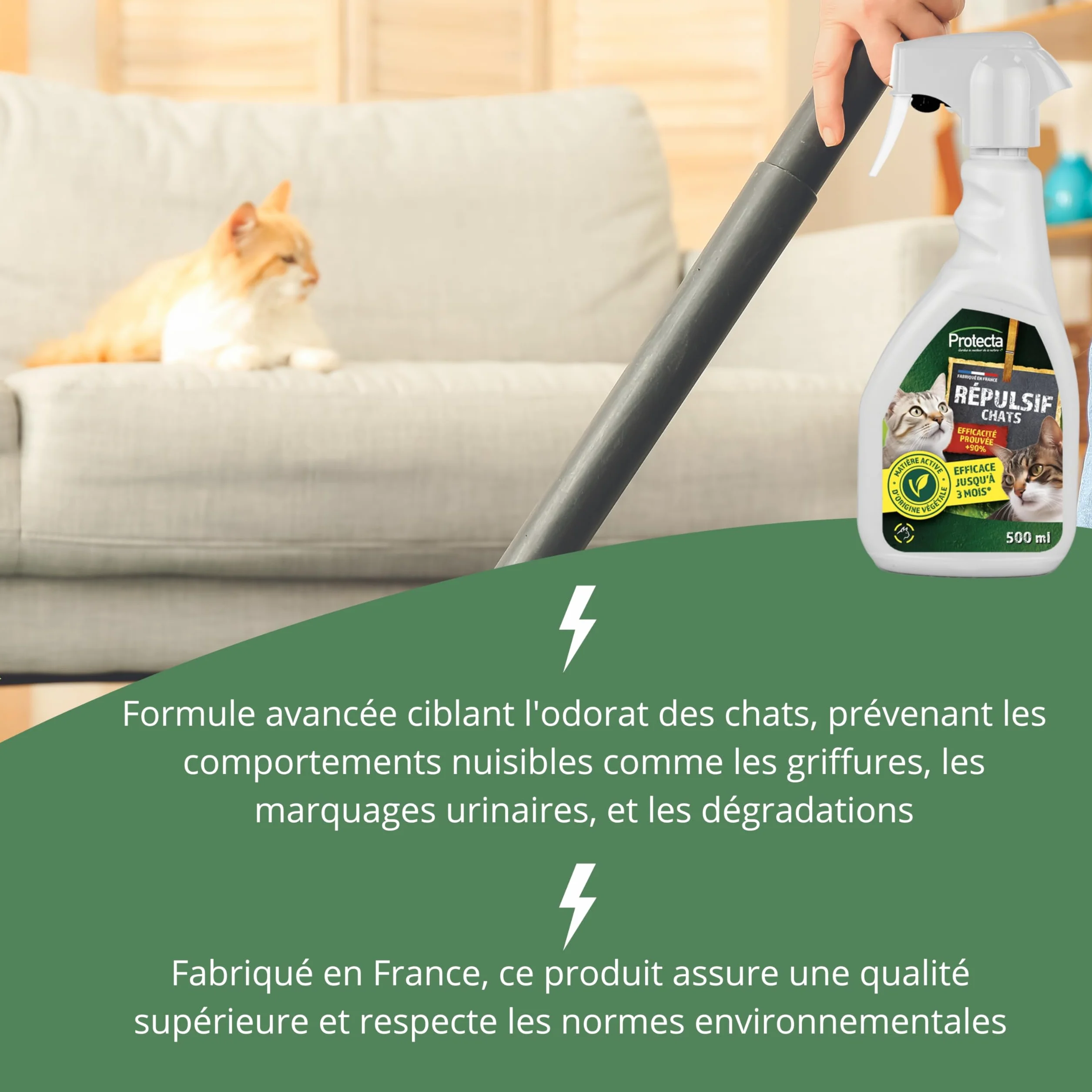 Répulsif Chats Intérieur Extérieur Spray Anti-Griffure Marquage Urinaire 500ml Protection Mobilier Jardins