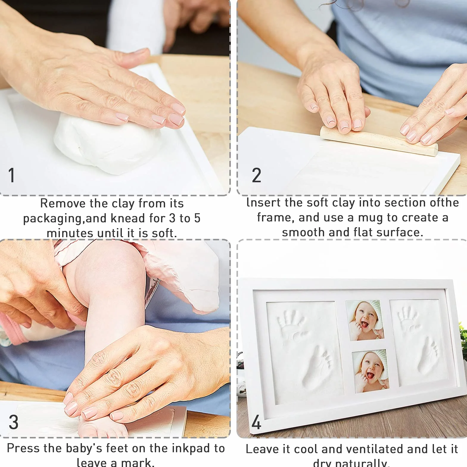 Cadre Empreintes Bébé Kit Empreinte Mains Argile Souvenirs Naissance