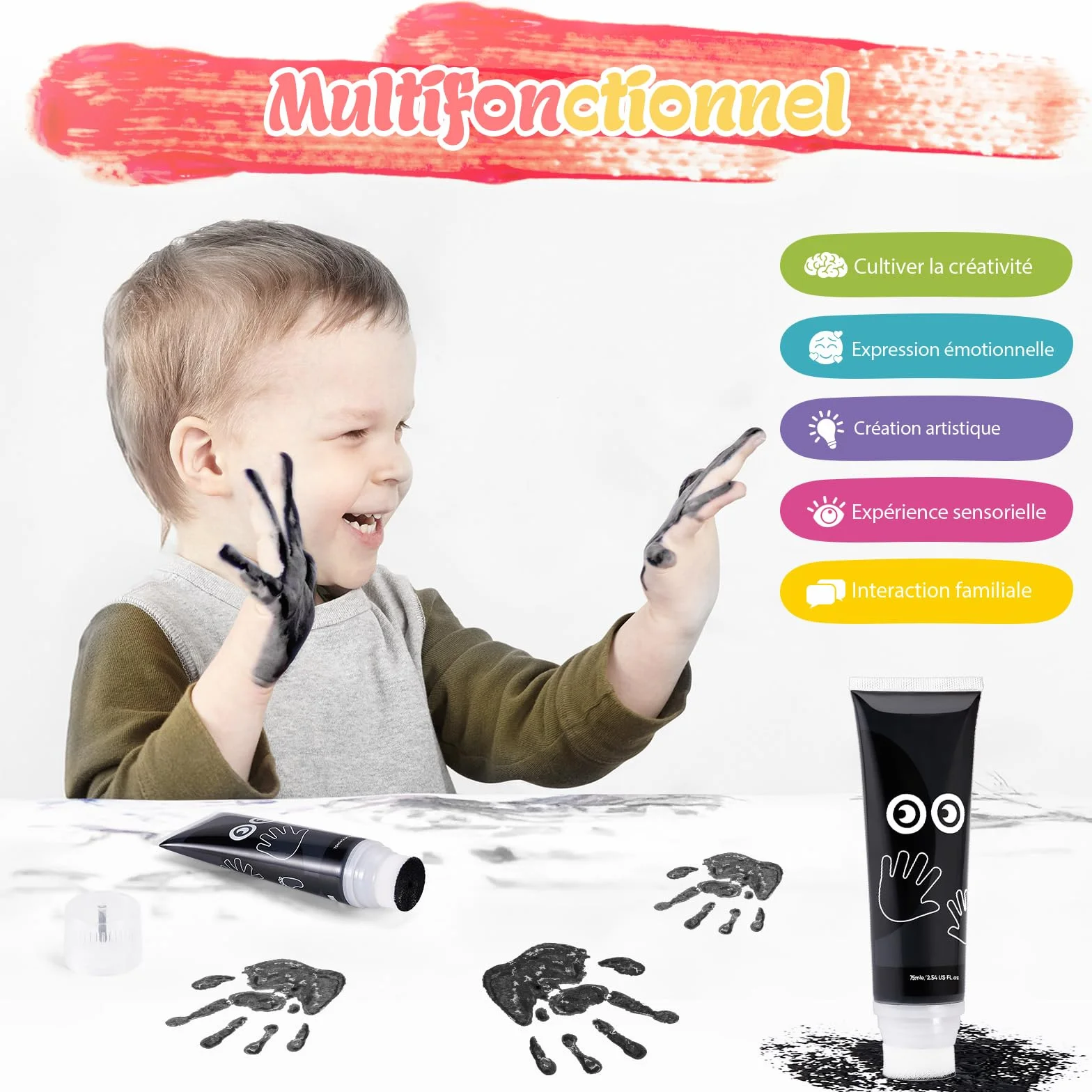 Kit Empreinte Pieds et Mains Bébé Clean Touch Tampons Nouveau-nés Cadeau Souvenir (75ml Noir)