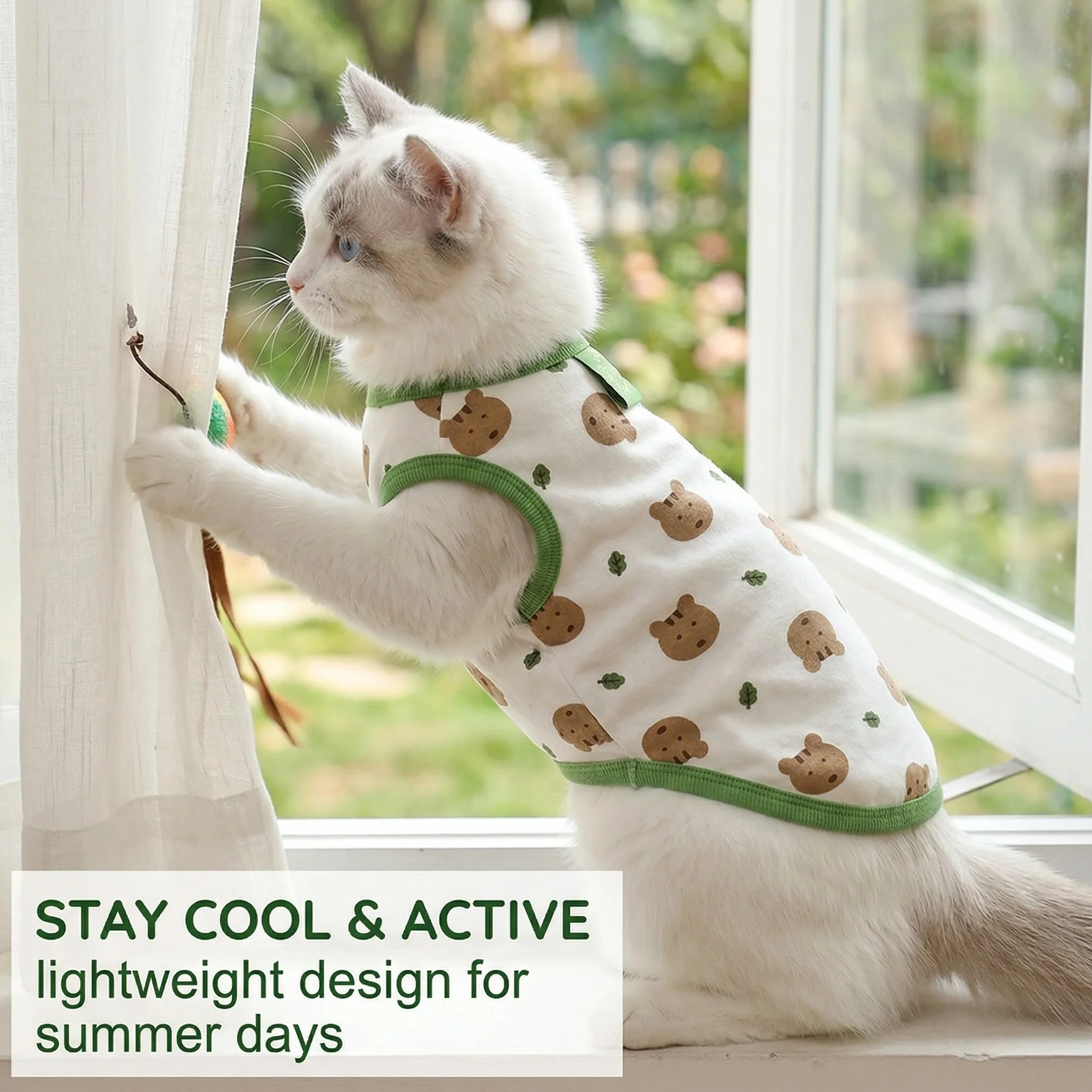 Body pour Chat et Chaton Taille L, Vêtement Doux et Respirant avec Motif Ours et Souris, Vert et Jaune