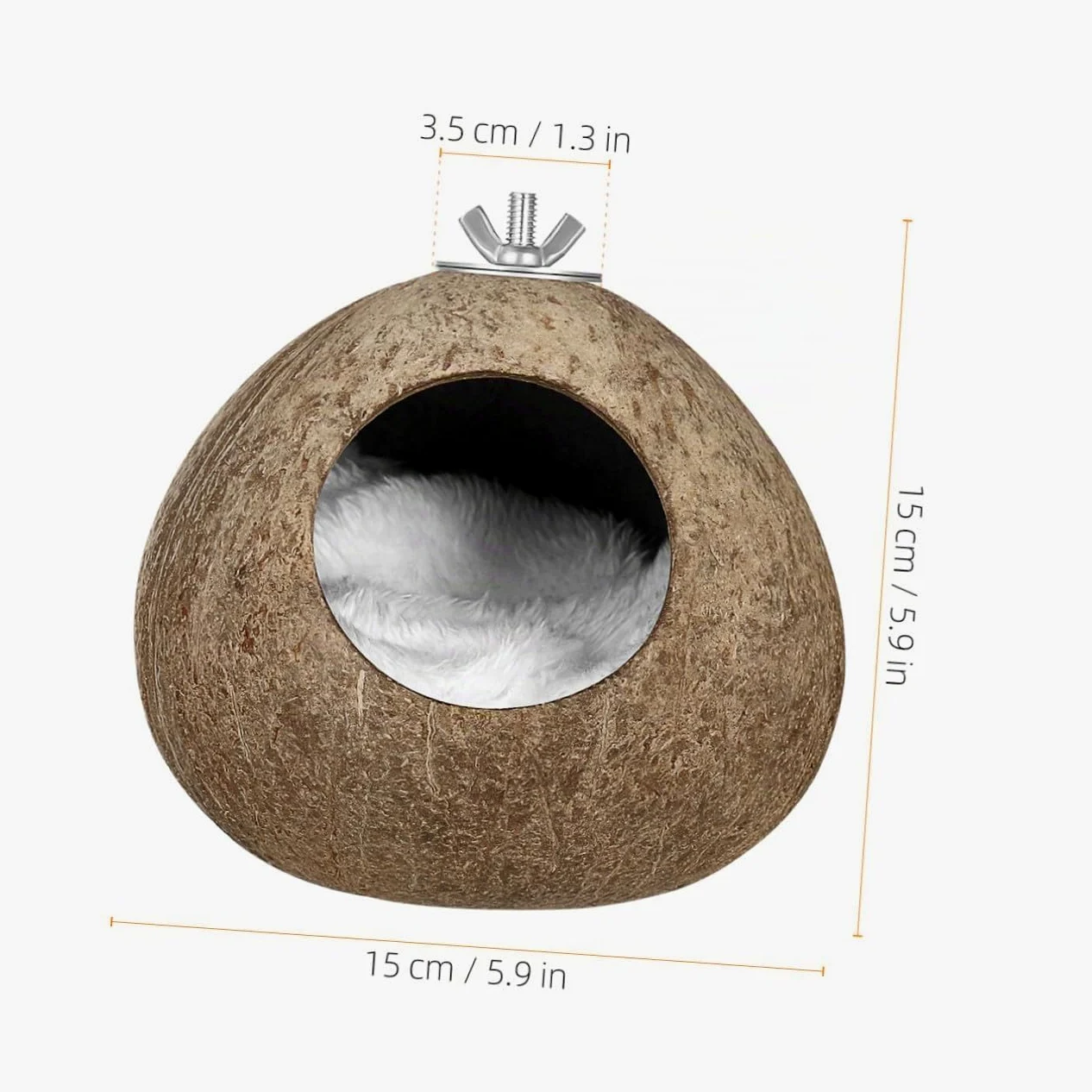 Balacoo Nid d'Oiseau en Noix de Naturelle, Cabane Suspendue pour Hamster, Perruche, Canari et Petite Souris, Abri de Repos et Jouet de Cage Écologique, Cachette pour Reproduction (15 cm)