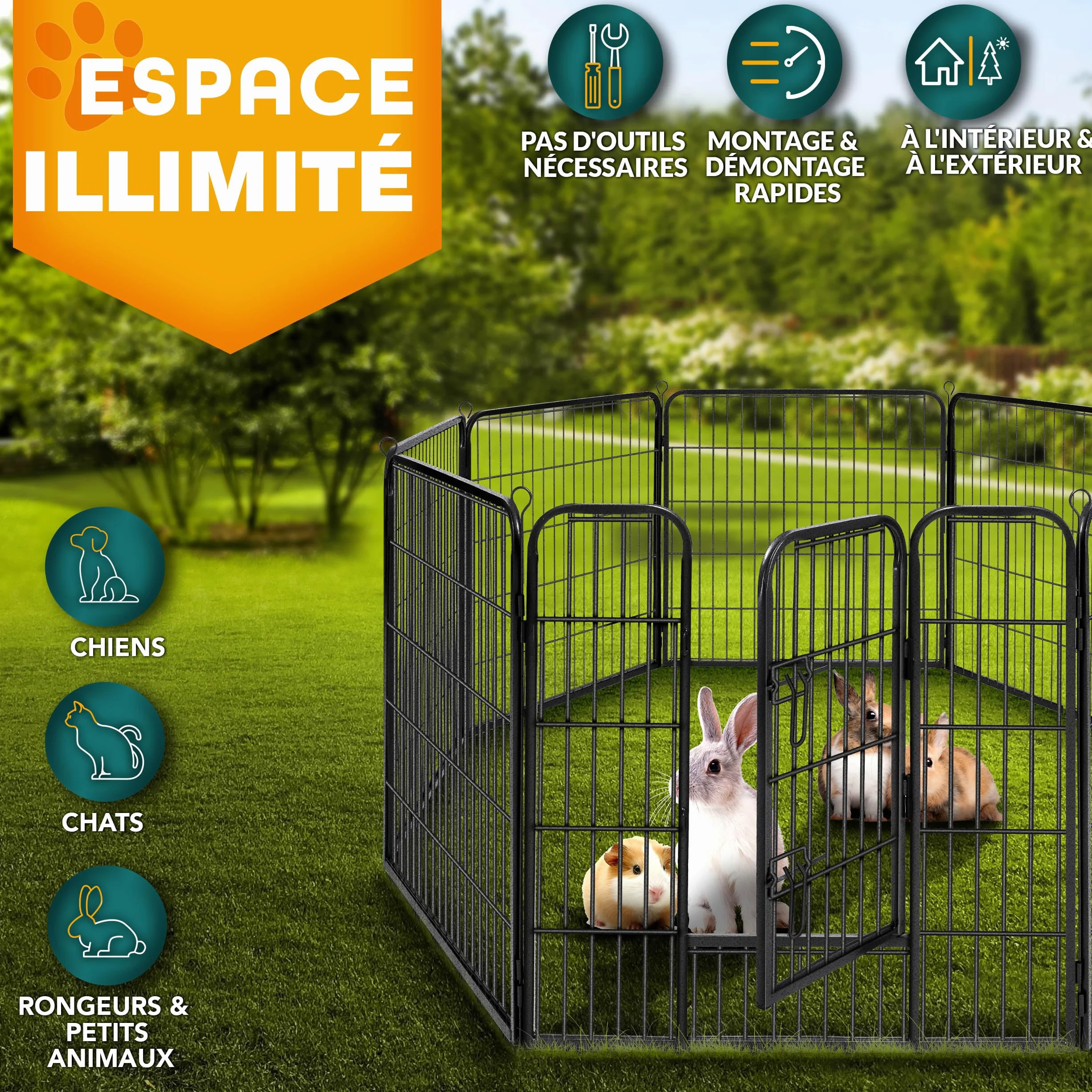 TRESKO Enclos pour Chiens 77 x 80 cm Métal Extérieur