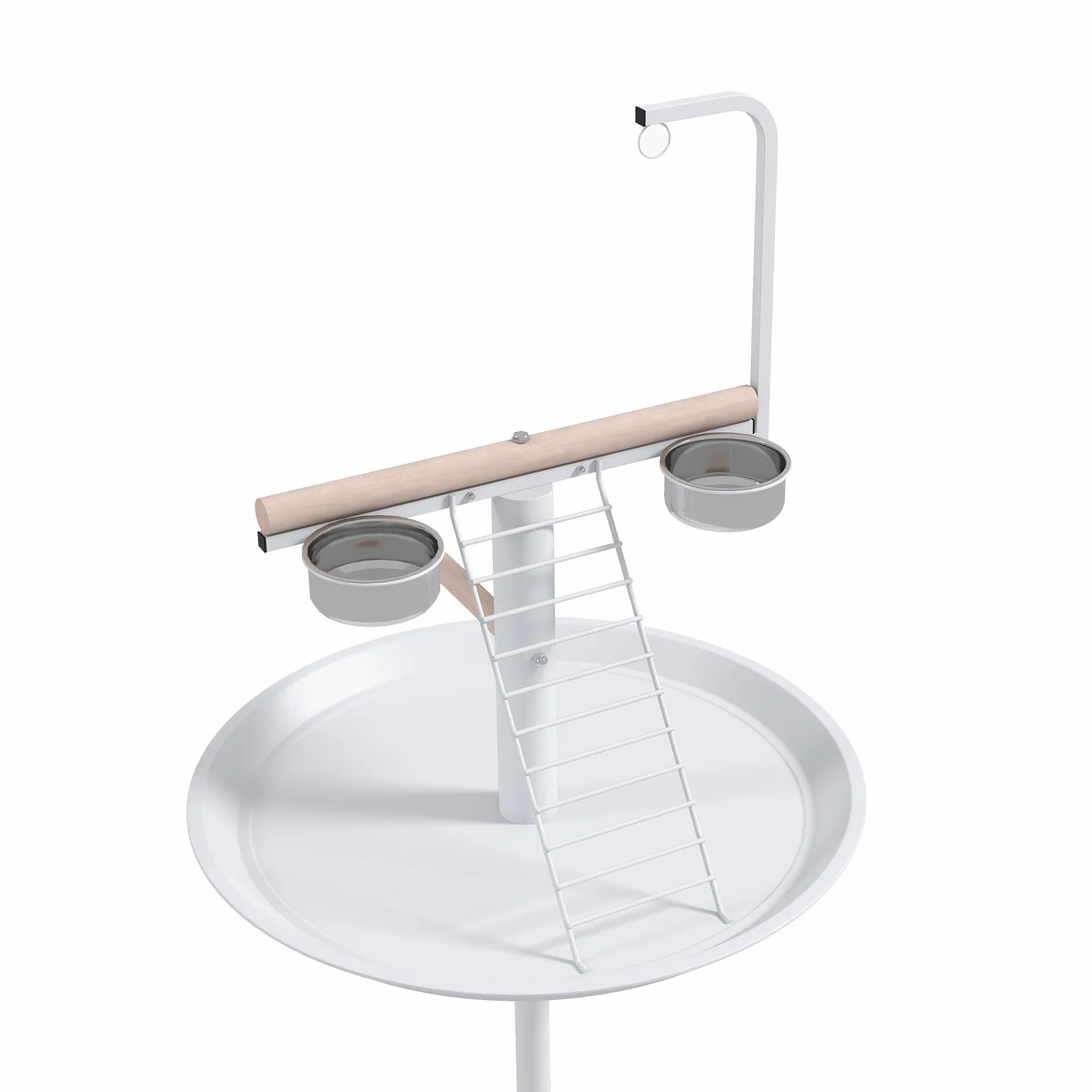 PawHut Mangeoire à Oiseaux sur Pied Acier Inoxydable 2 Bols Amovibles Ø 60 x 138H cm Blanc