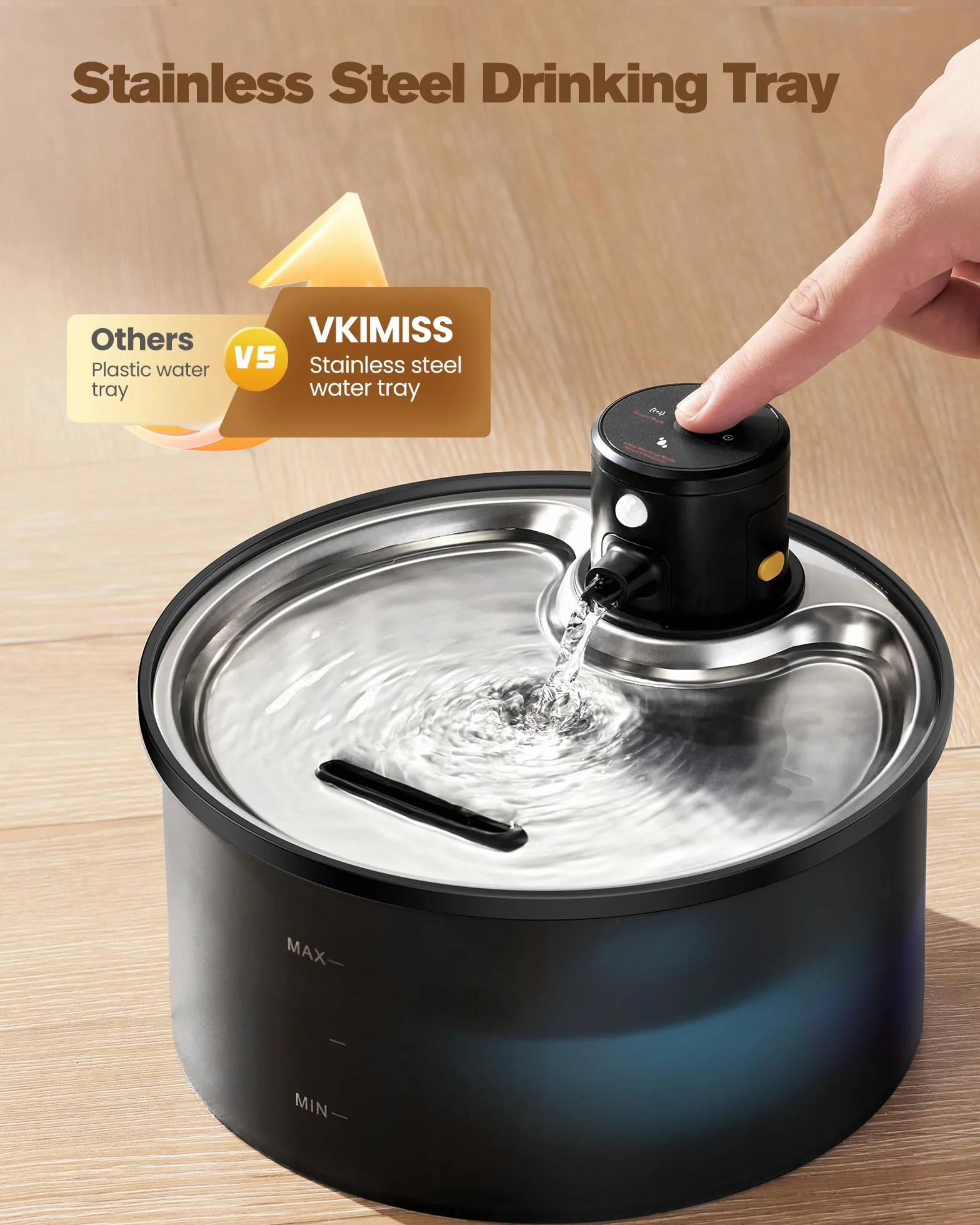 Fontaine à Eau pour Chat sans Fil avec Détecteur de Mouvement 3,2L Distributeur Automatique à Pile Batterie 4000mAh Rechargeable INOX
