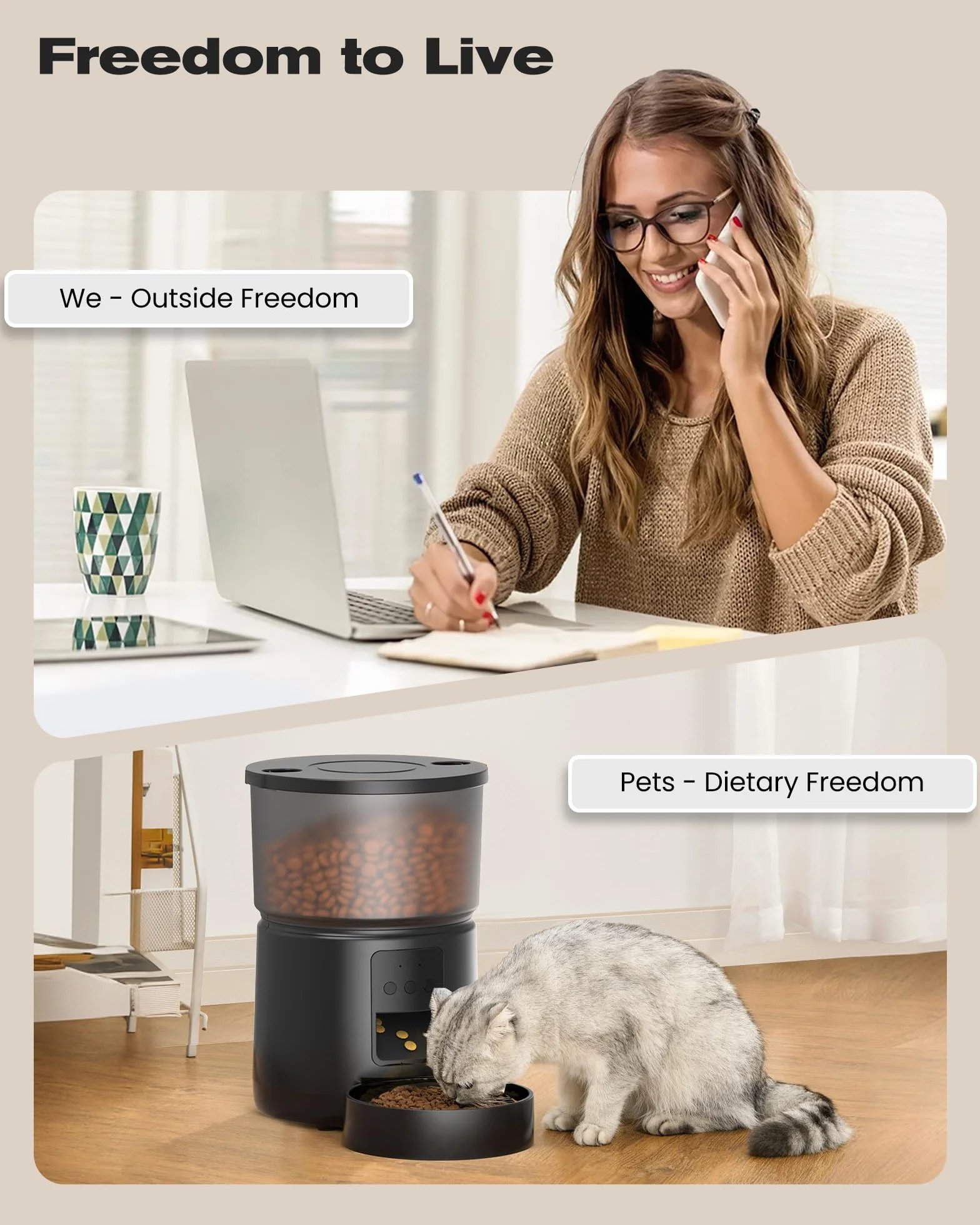 Distributeur Croquettes Chat Automatique WiFi 5G/2,4G Contrôle App Enregistrement Vocal Double Alimentation Grande Capacité 3L 10 Repas par Jour