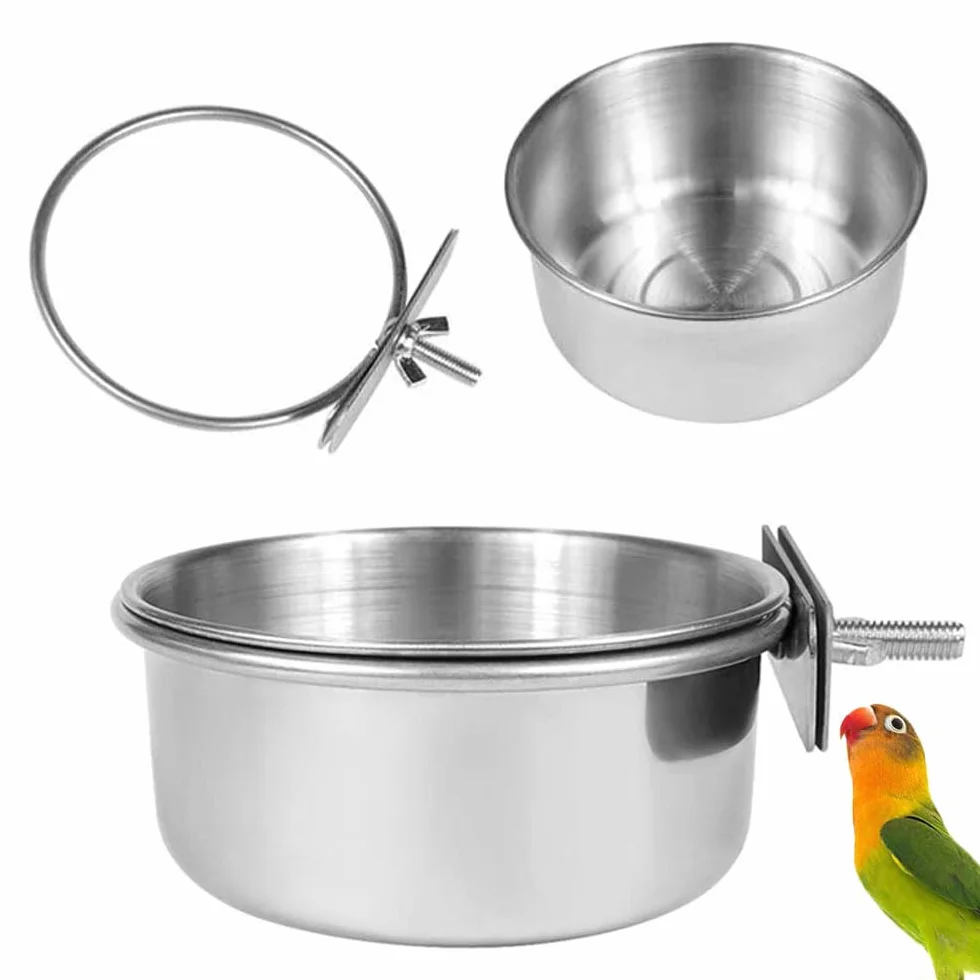 Gamelles en acier inoxydable pour oiseaux Lot de 4 10 x 4,5 cm à suspendre