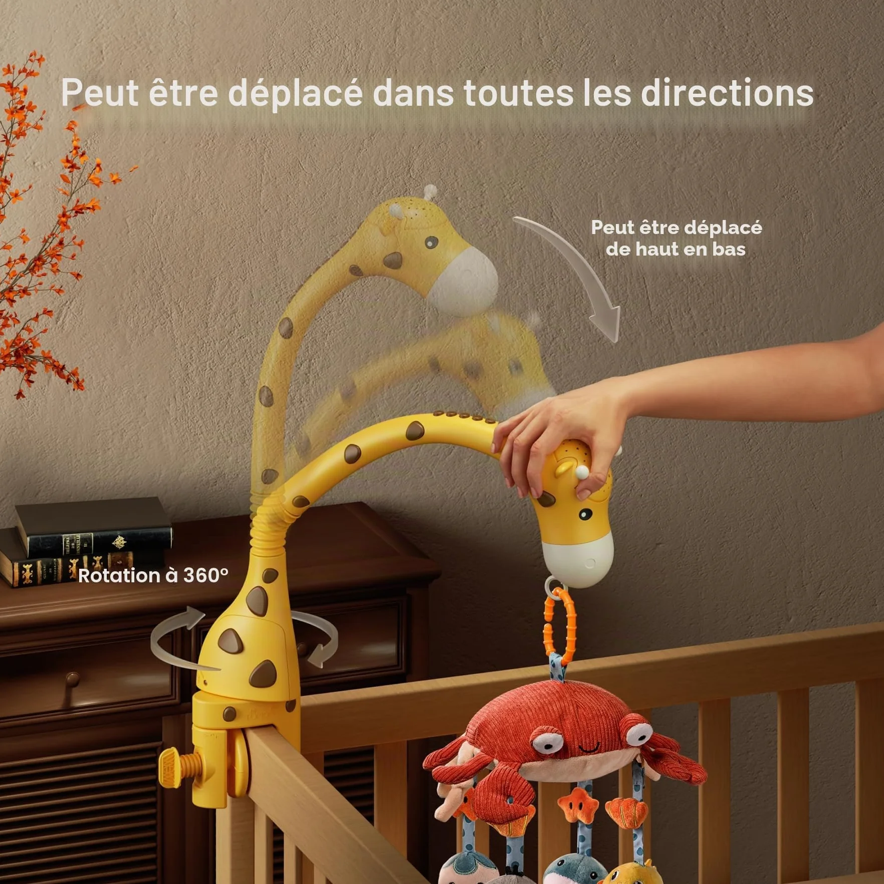TUMAMA Mobile Musical Lit Bébé avec Musique et Lumière, Jouet de Berceau Rotatif Amovible 0-12 Mois