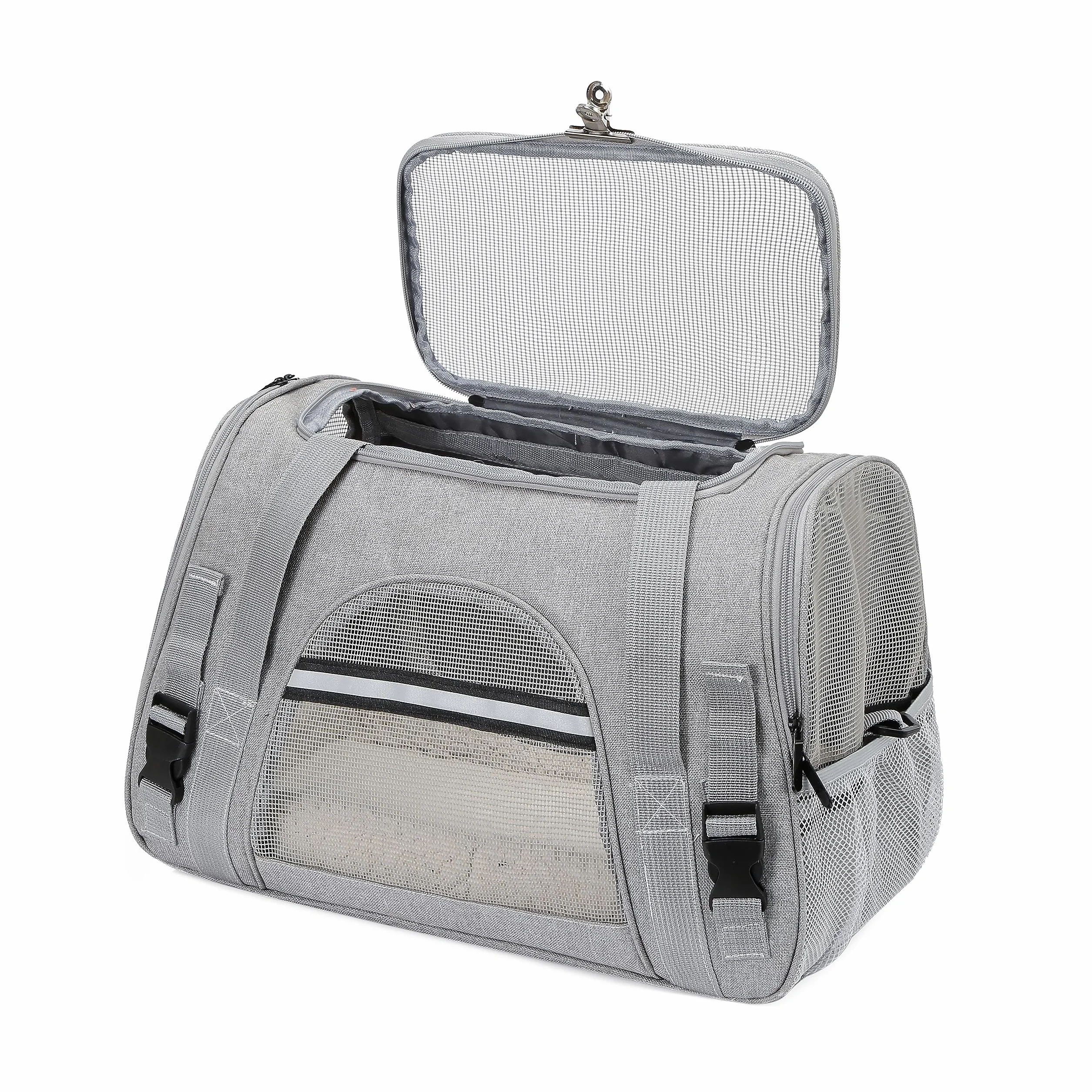 Sac Transport Chat Chien Respirant Pliable Caisse avec Bandoulière Réglable Matelas en Peluche Amovible