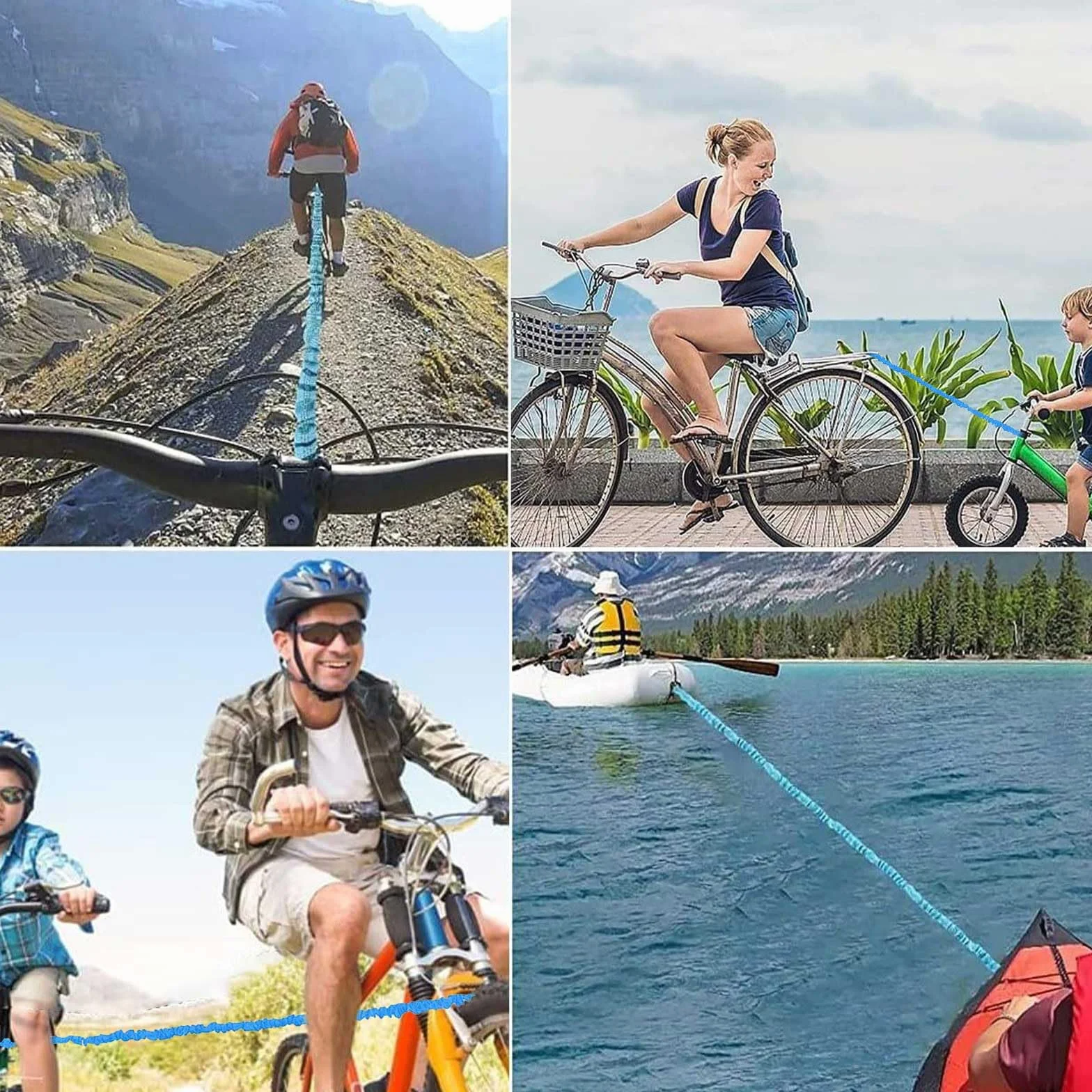 Câble Remorquage Vélo Enfant 4,5 m Élastique avec Sac de Transport Bleu Néon