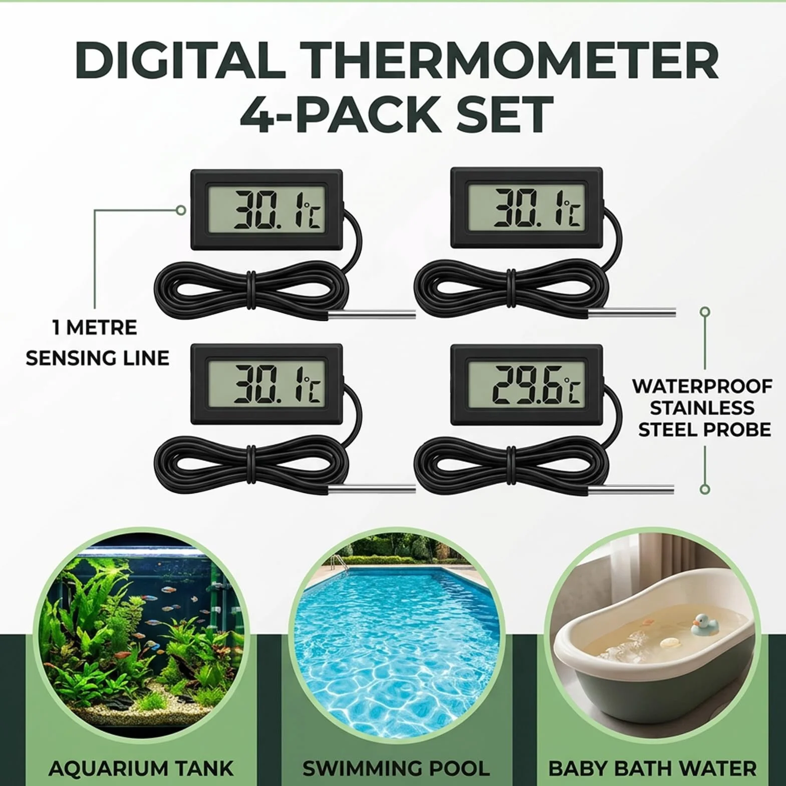 Thermomètre Numérique LCD avec Sonde Externe, Mini Digital Thermomètre pour Hygrometre Terrarium Réfrigérateur Congélateur Aquarium Reptile Vitrine Réfrigérée, 4PCS Affichage Rapide Haute Précision