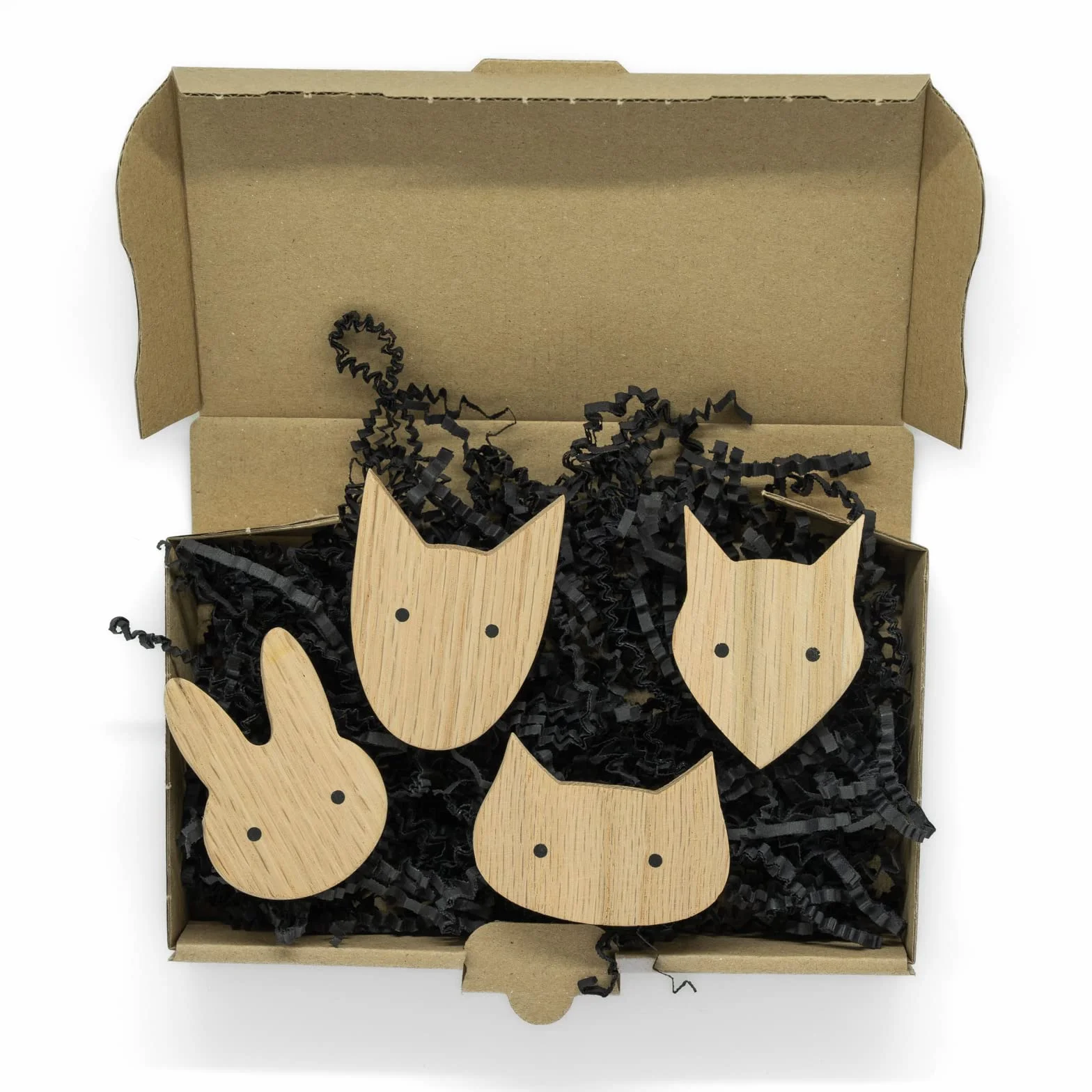 Poignées d'animaux en bois de chêne non traité Bouton renard chat lapin chien pour meubles d'enfants (2 renards)