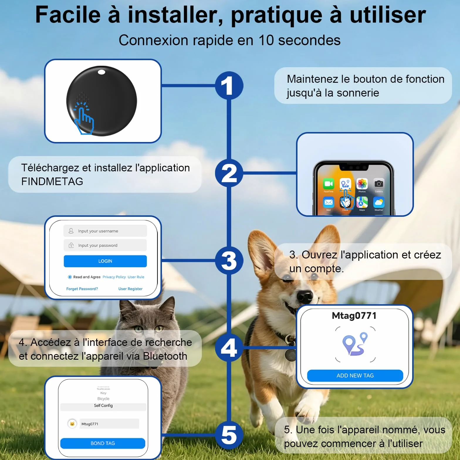 Mini Traceur GPS Chat Collier GPS Chat Flexible sans Abonnement Suivi Temps réel étanchéité Noir