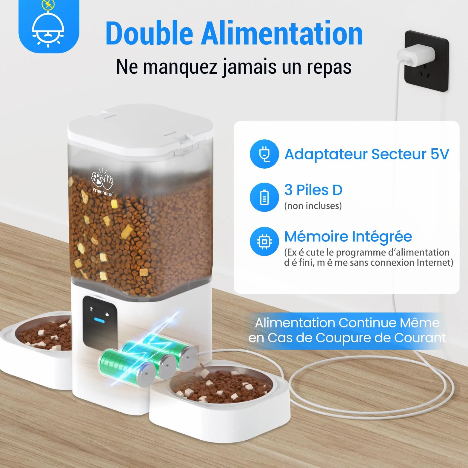 Frienhund Distributeur Croquettes Chat Automatique Double 7L WiFi 5G Détachable