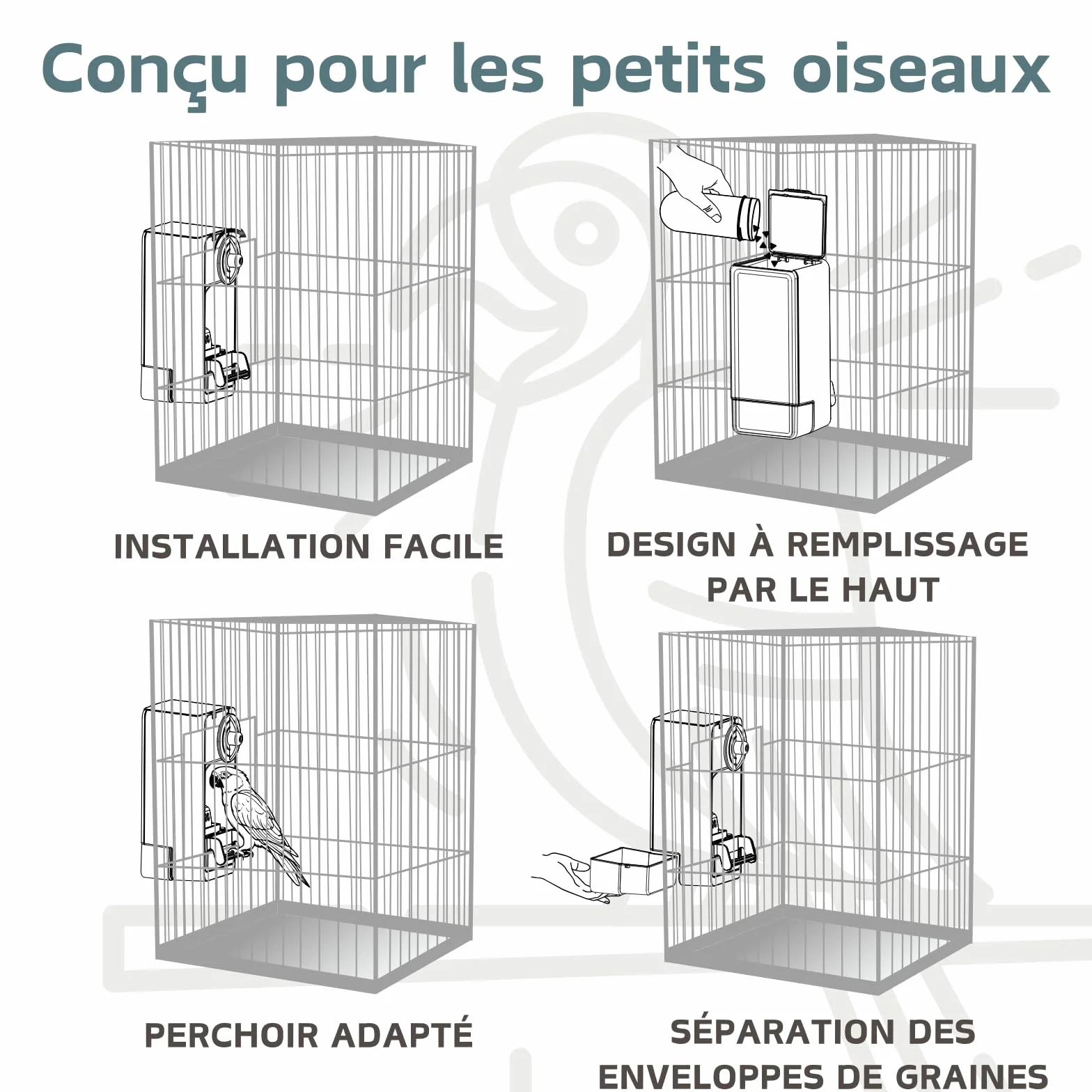 Mangeoire Automatique pour Oiseaux avec Perruche Canari Calopsitte Pinson