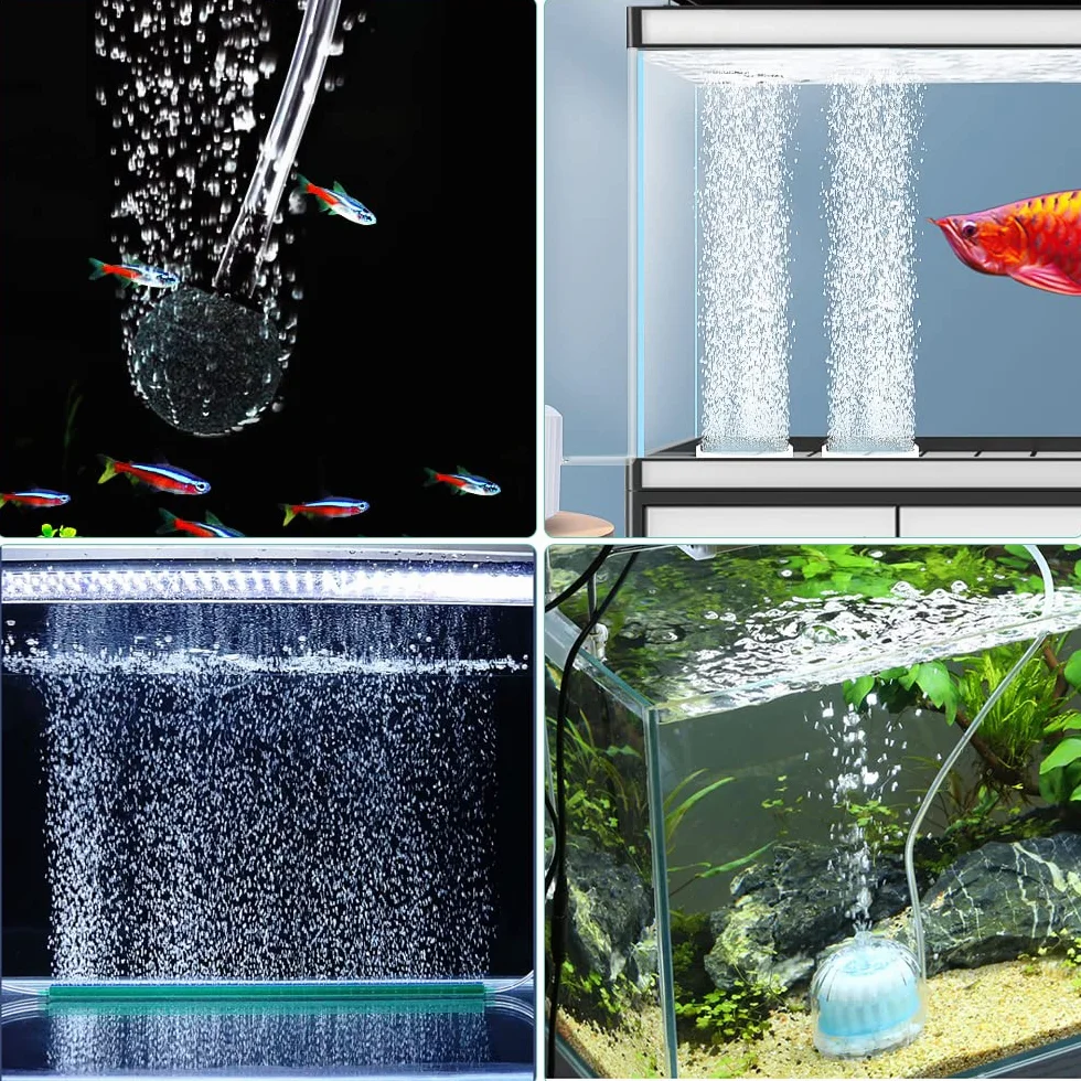 Flintronic Pompe à Air Aquarium 3W 8W Réglable Double Sortie Ultra Silencieuse 5-300L avec Tuyau Pierre à Air Clapet Anti-Retour