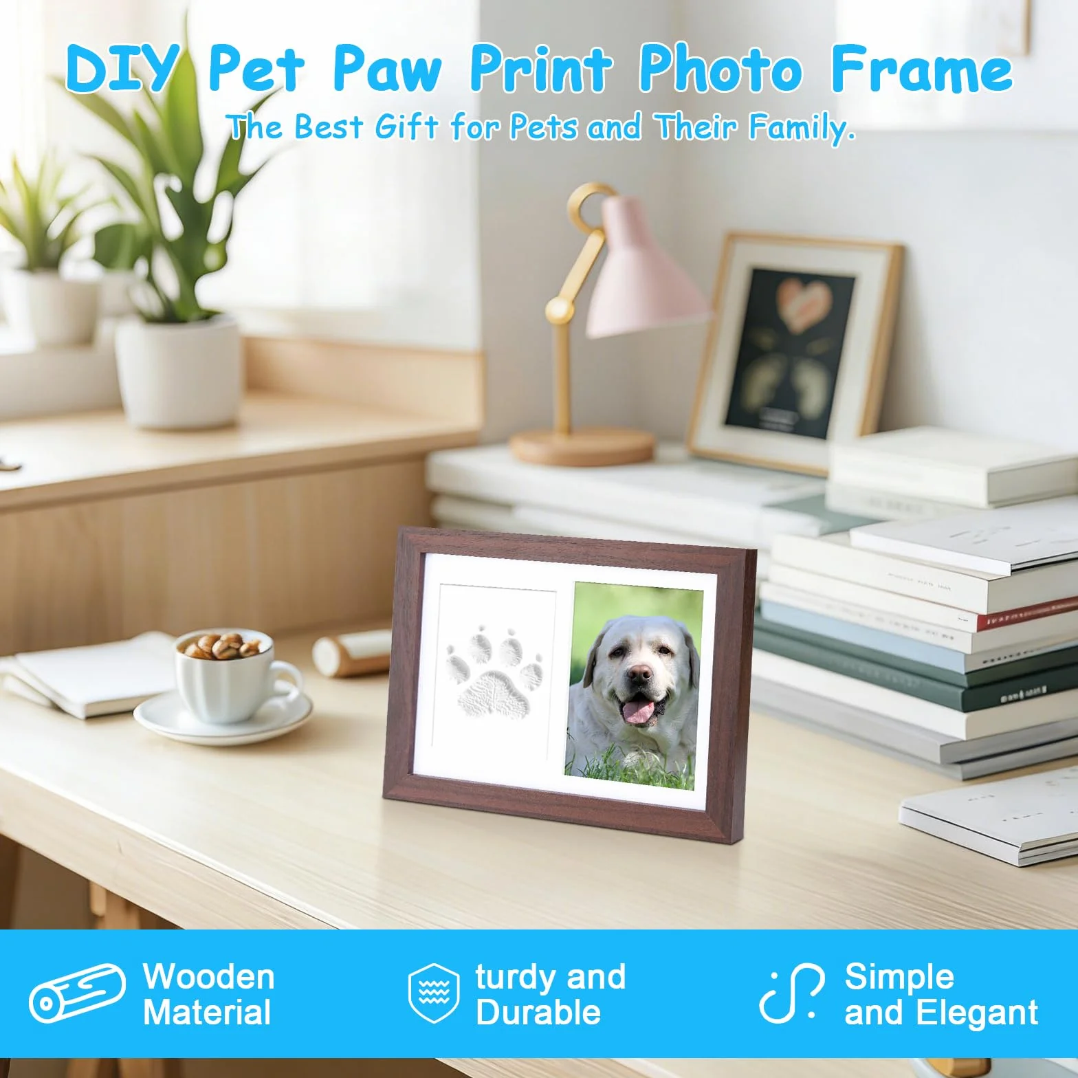 Cadre Commémoratif pour Animaux de Compagnie avec Empreintes de Pattes - Souvenir Chien Chat Photo 10x15 cm Pâte à Modeler