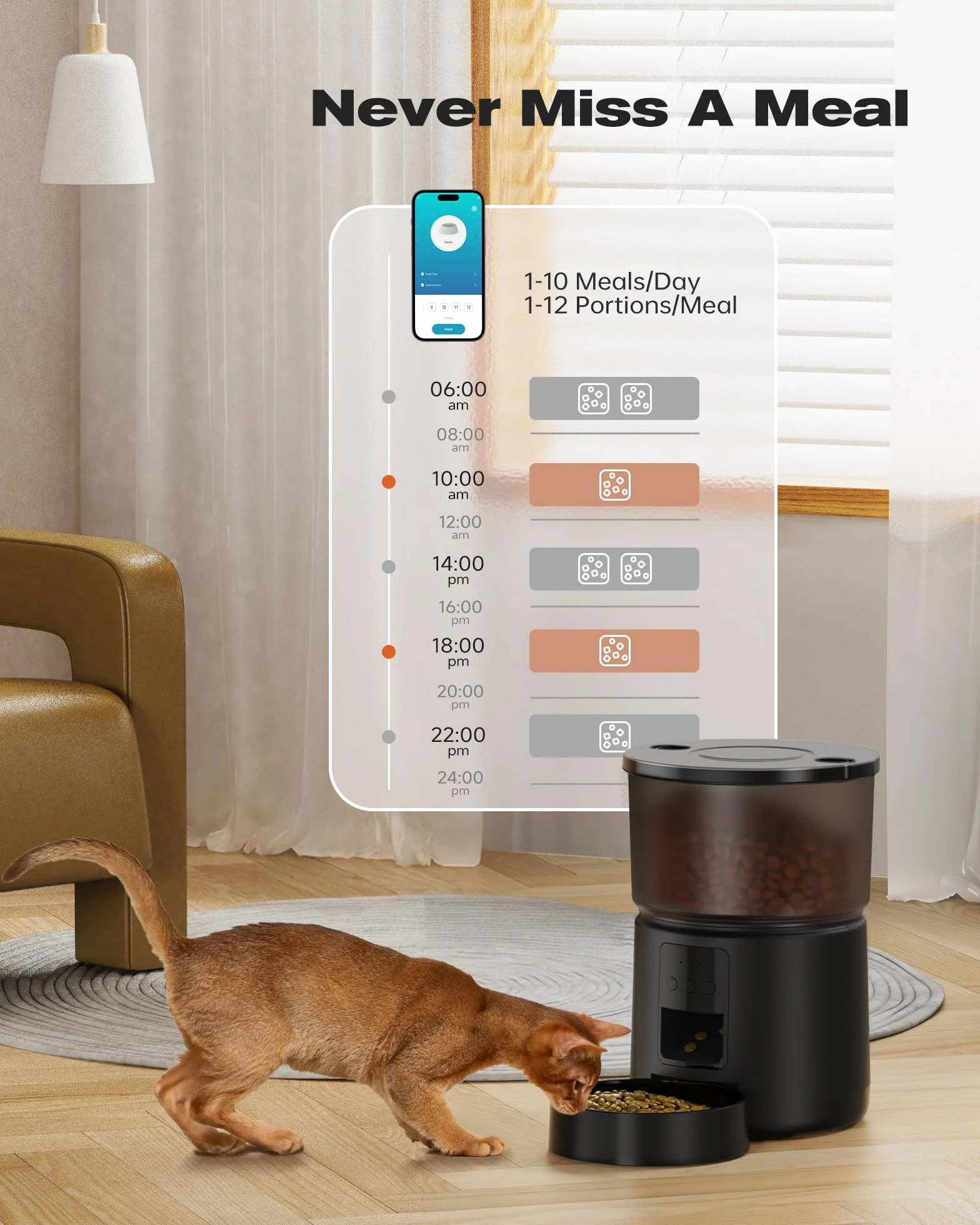 Distributeur Croquettes Chat Automatique WiFi 5G/2,4G Contrôle App Enregistrement Vocal Double Alimentation Grande Capacité 3L 10 Repas par Jour