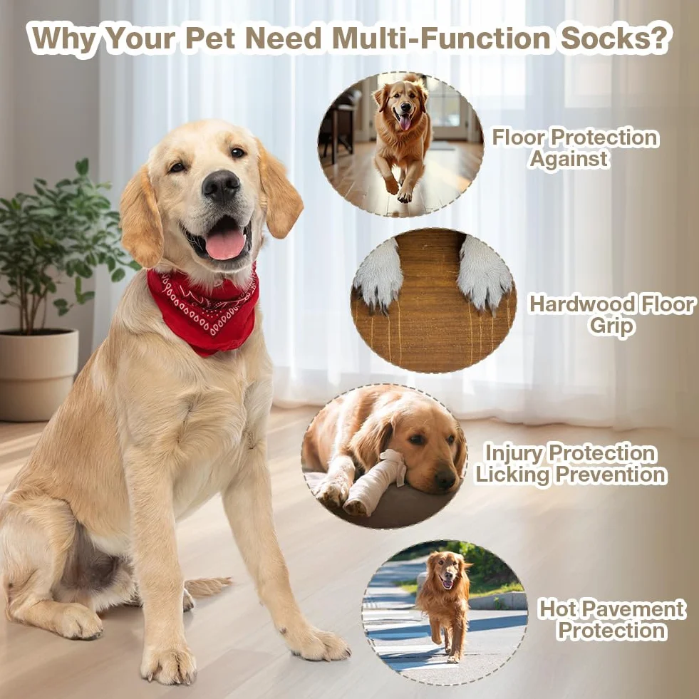 Chaussettes Antidérapantes pour Chien 2 Paires Réglables Protège-Pattes Double Face XS