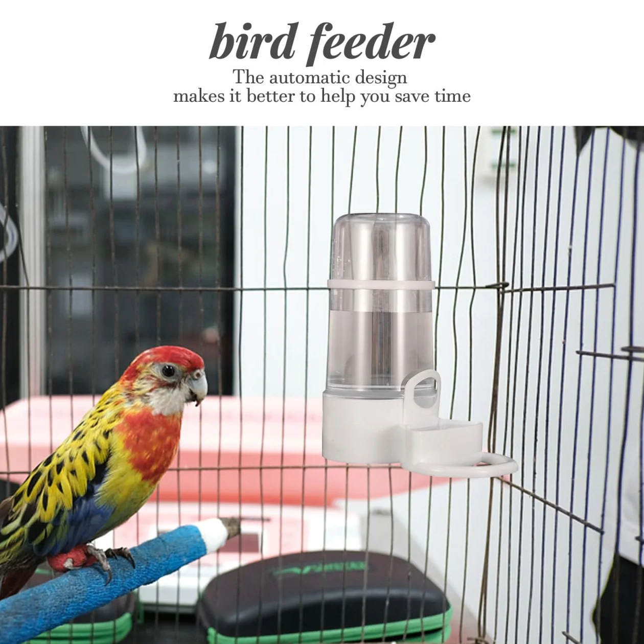 Abreuvoir Automatique pour Oiseaux, Distributeur d'Eau par Gravité avec Clip, Plastique Blanc Transparent, 2 Pièces