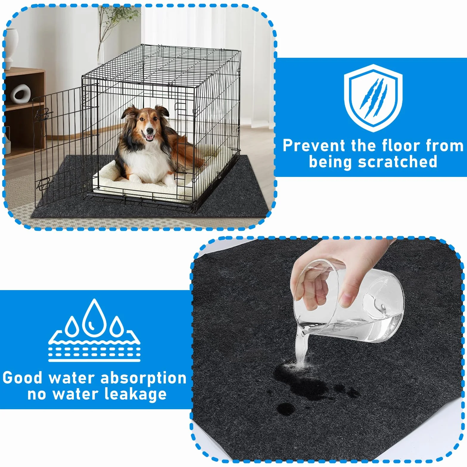 Tapis antidérapant imperméable pour chien 74 x 120 cm protection sol niche chenil