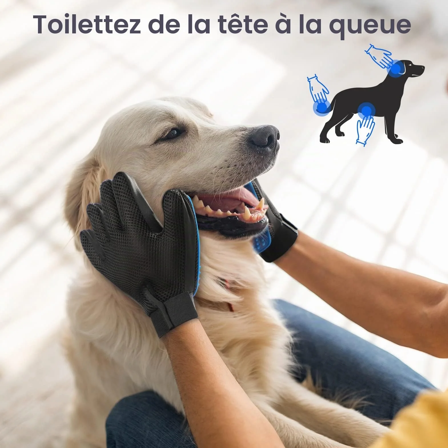 Gant de toilettage pour animaux de compagnie, doux, efficace pour enlever les poils, démêlage et massage