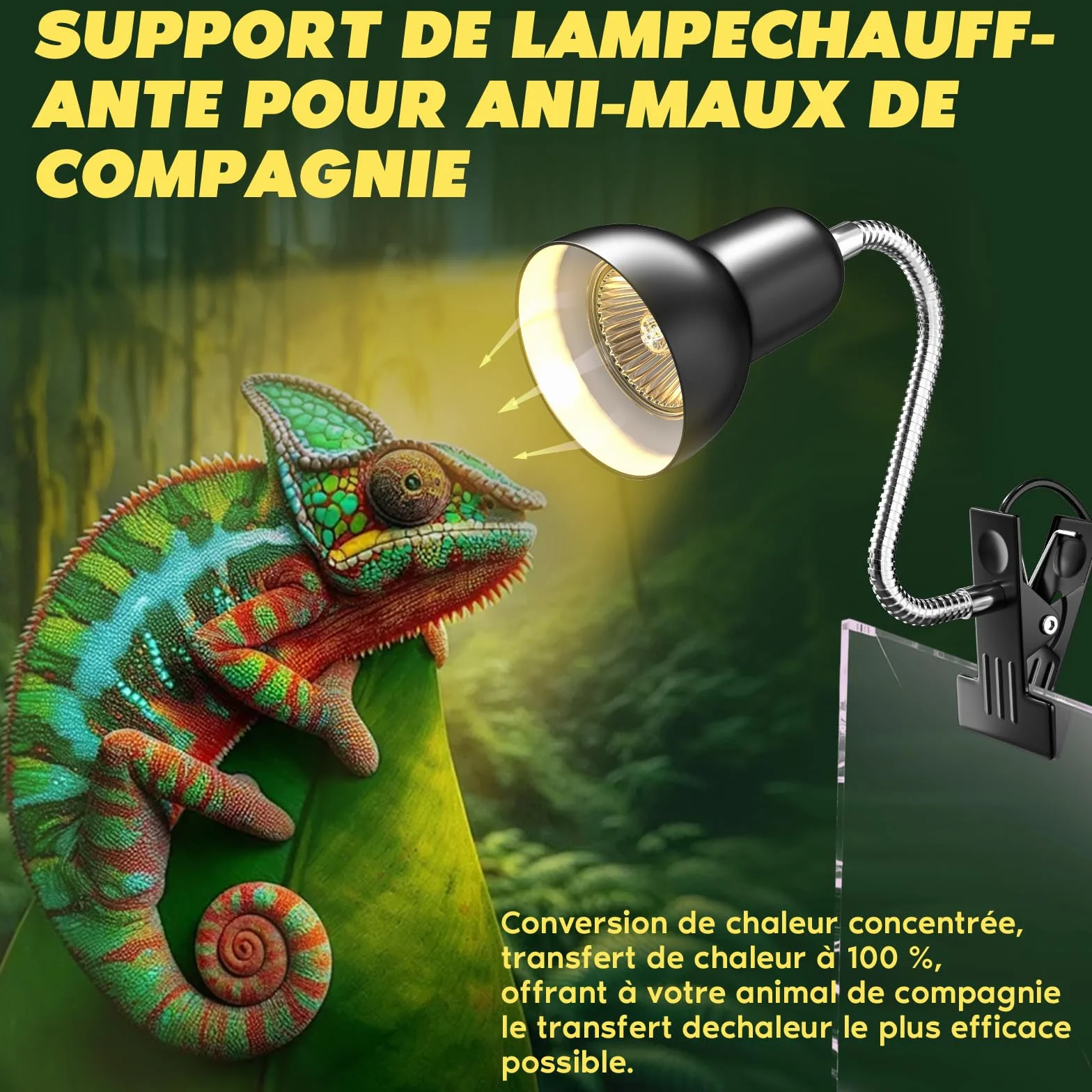 Lampe Chauffante Tortue E27 avec Minuterie et Contrôle de Température, 2x Ampoules 100W UVA UVB