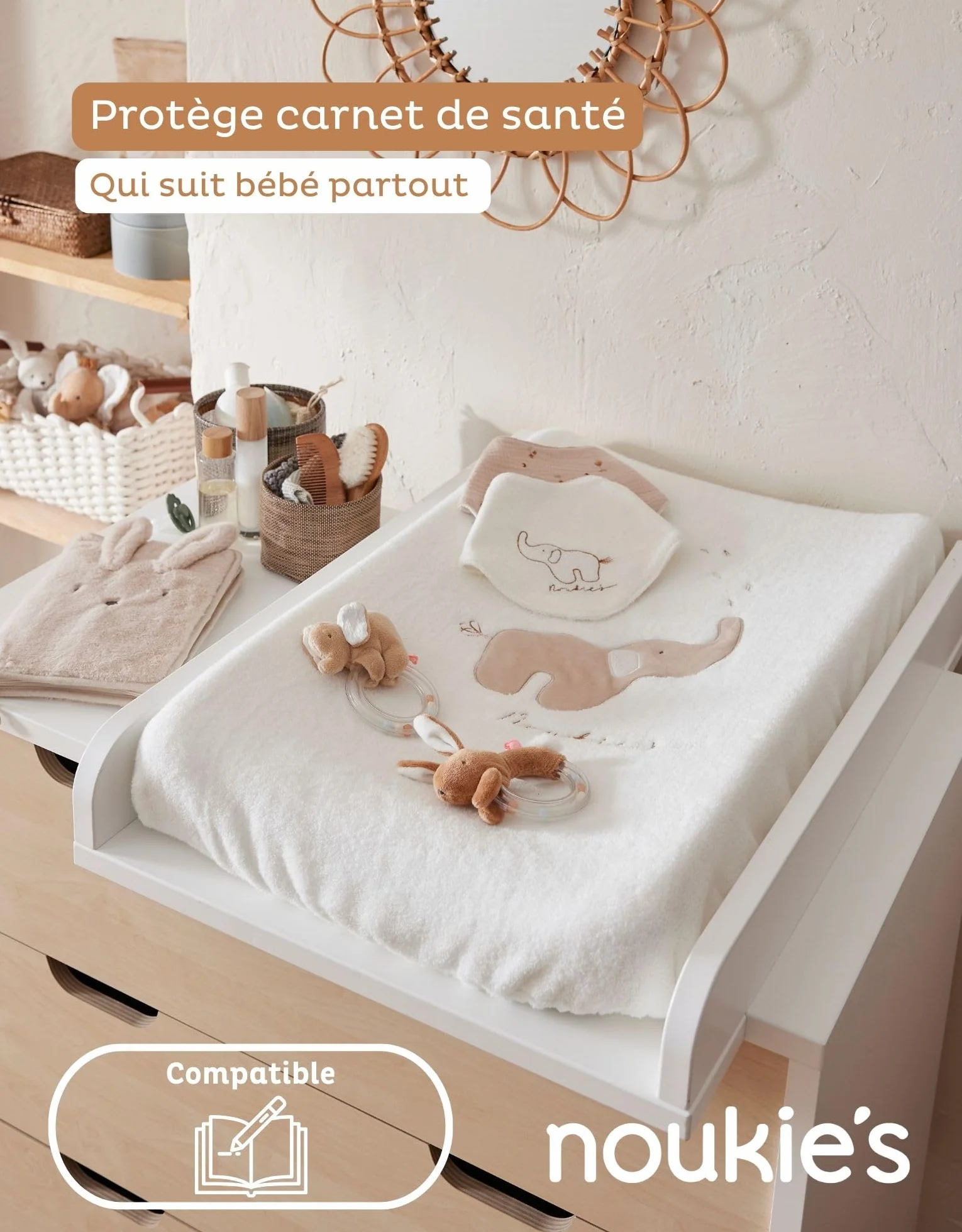 Noukie's Protège Carnet de Santé Moka le lapin Veloudoux Beige