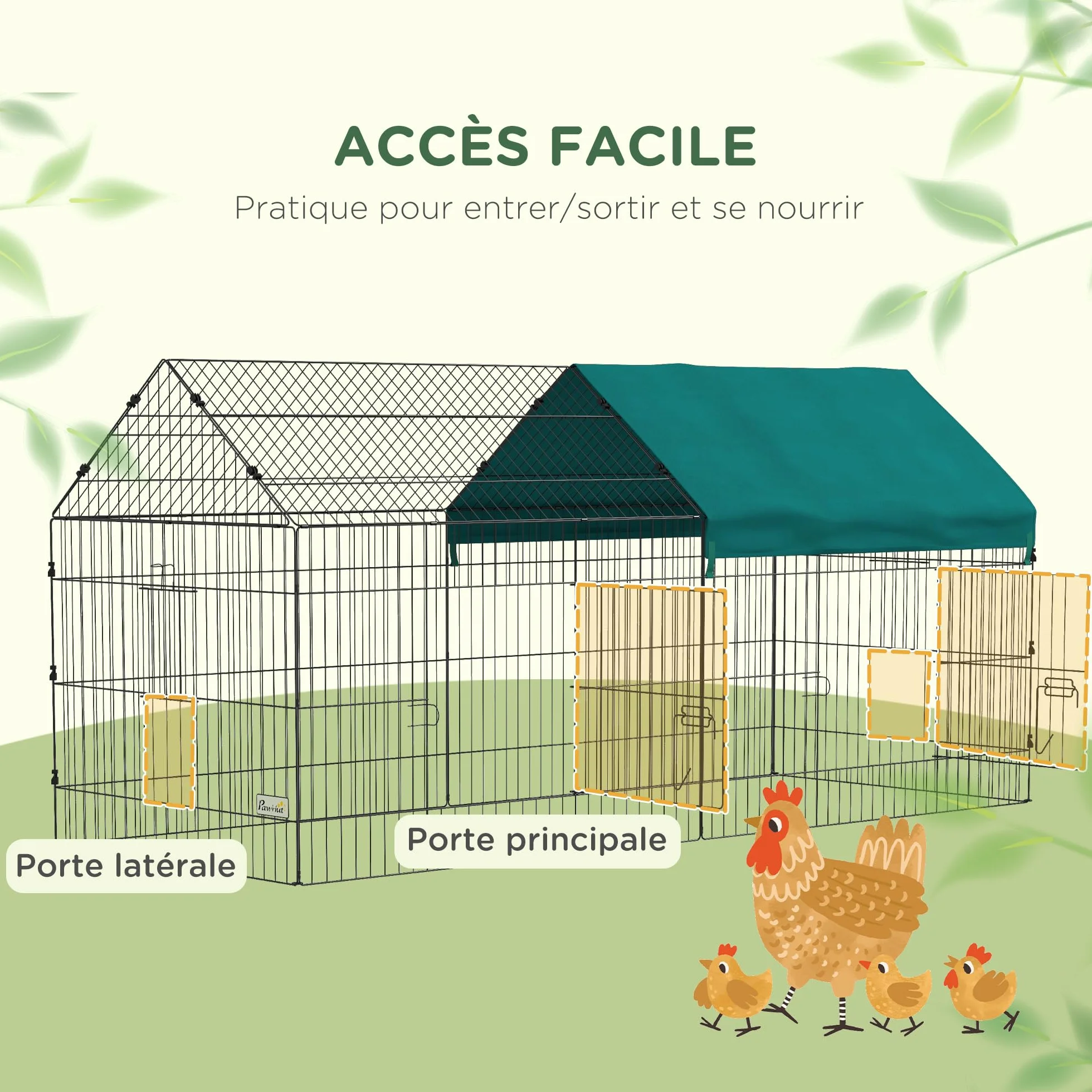 PawHut Parc enclos Cage Lapin extérieur 220 x 85 x 103 cm Acier 2 Portes verrouillables Protection Pare-Soleil Toit Vert