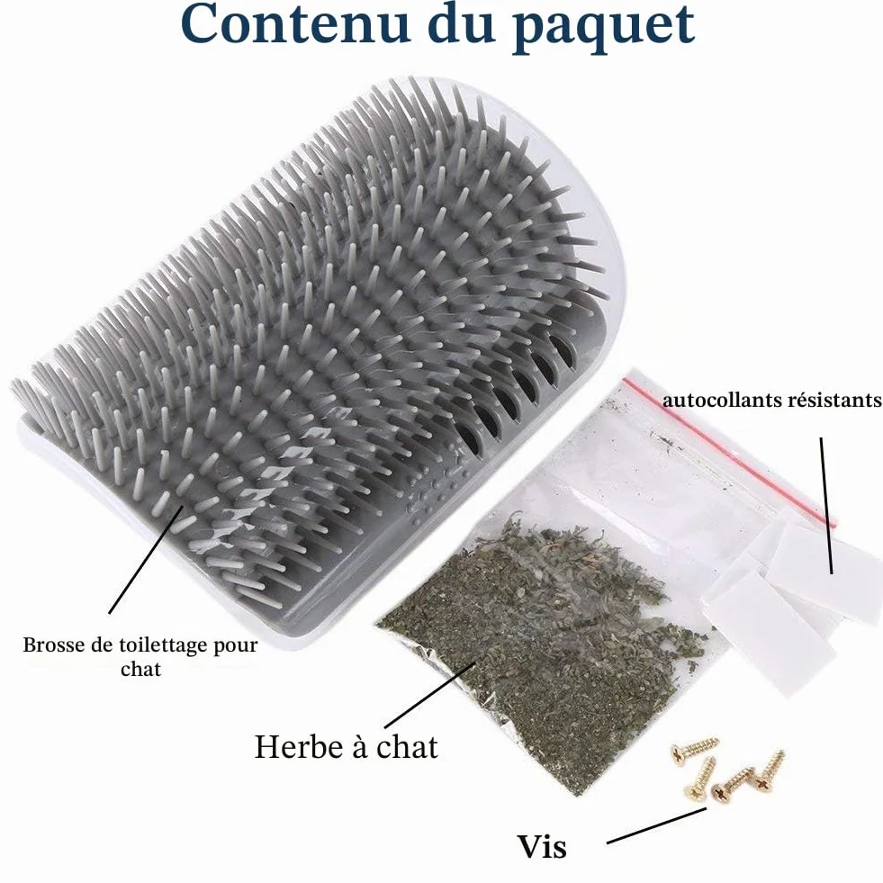 Auto Toiletteur pour Chat 3.0 Plus Doux avec Herbe, Brosse de Massage Mural, Self Groomer, 1 Paquet