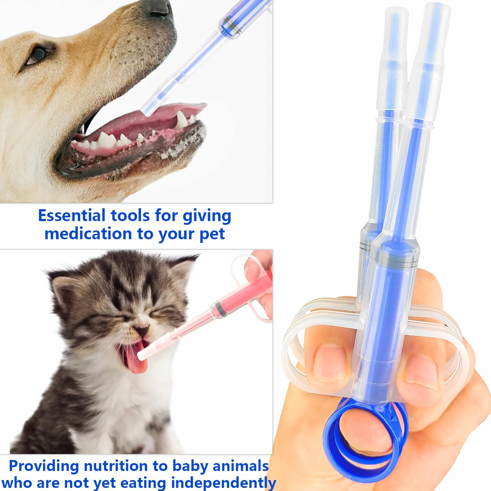 Seringue pour Comprimé Animaux Réutilisable Lance Pilule pour Chat Chien 6 Pièces (Bleu, Vert, Rouge)