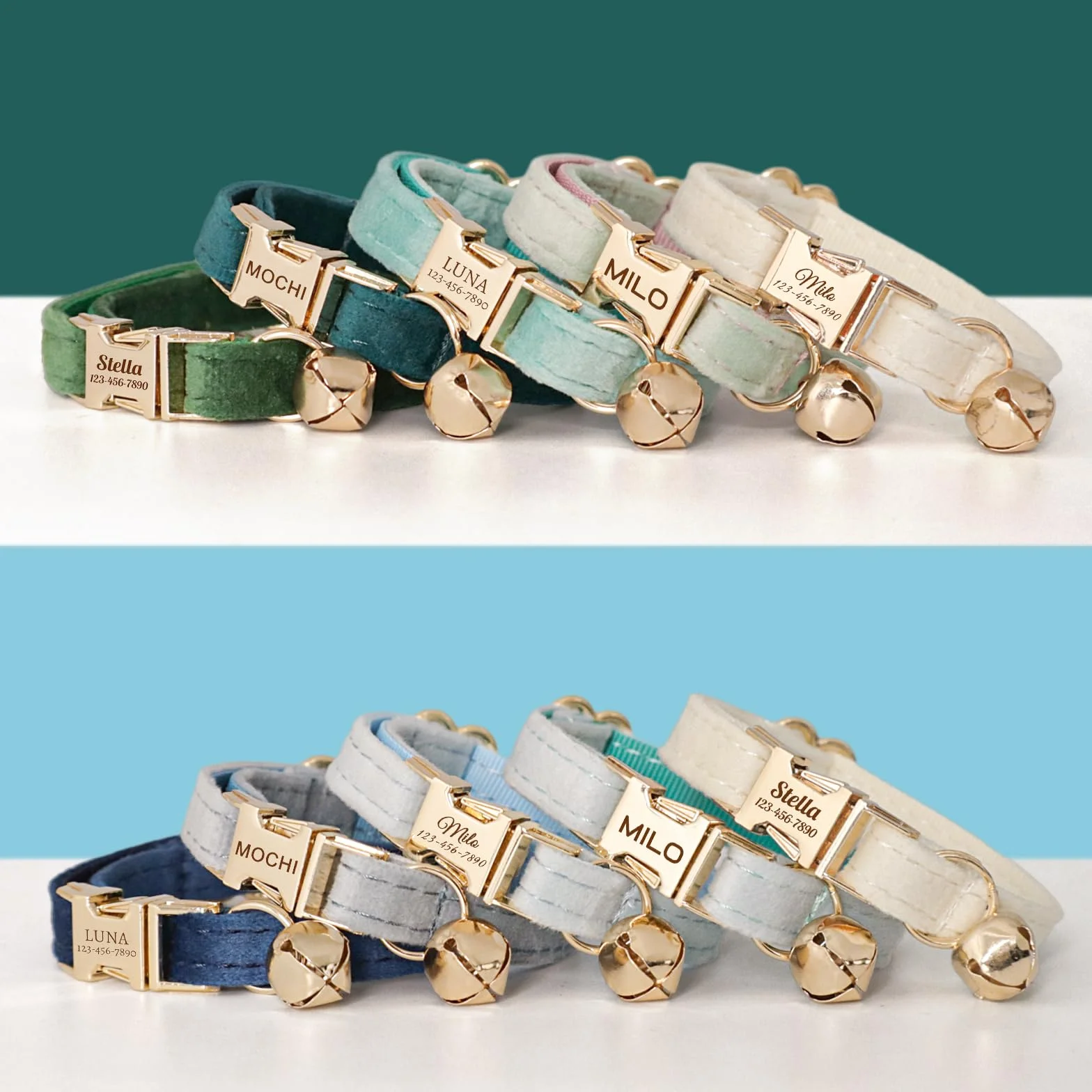 Collier pour Chat en Velours Personnalisé avec Nom et Clochette Rose Poudré