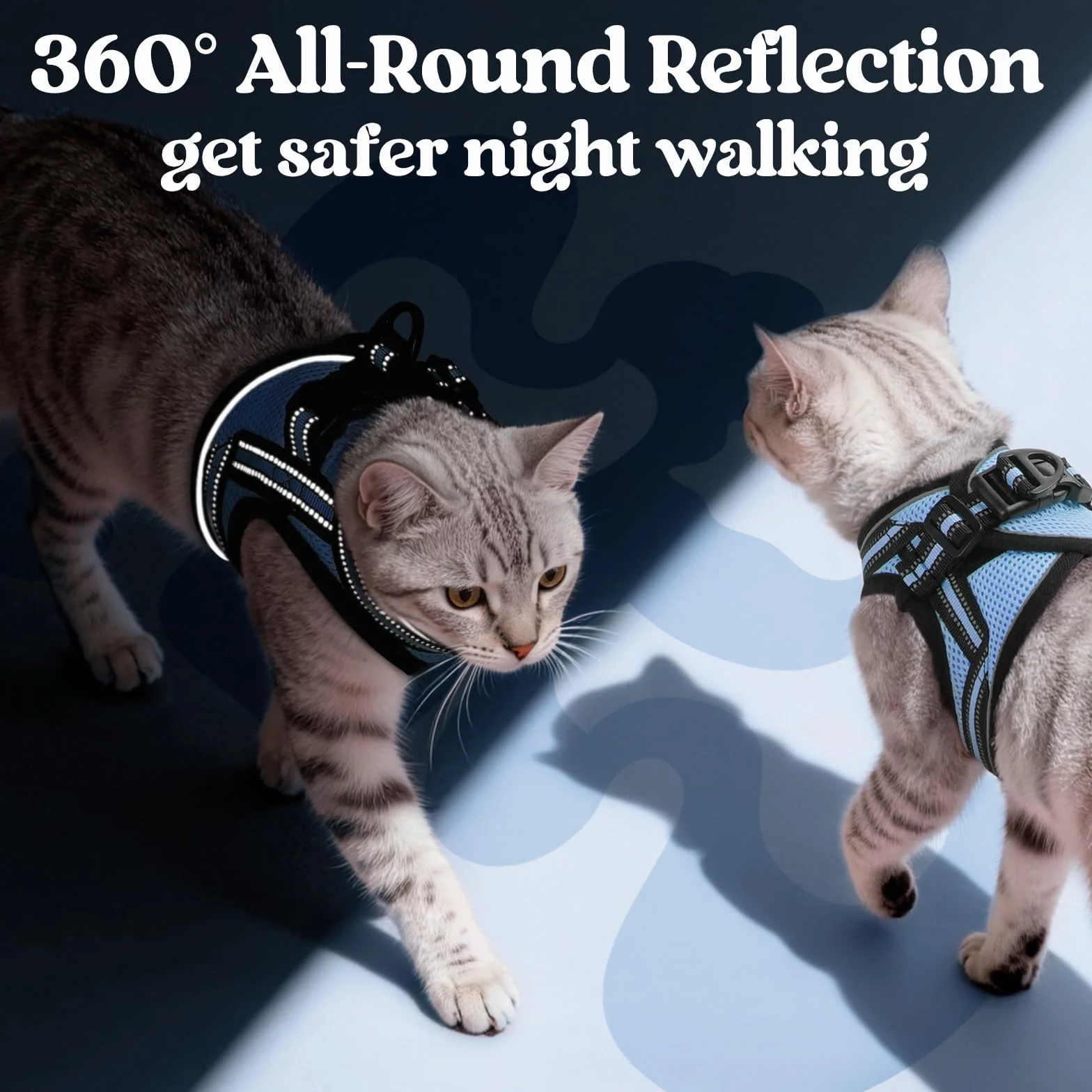 Rabbitgoo Harnais Chat avec Laisse, Gilet Réglable Respirant Bande Réfléchissante pour Persan Ragdoll American Shorthair Bleu Clair