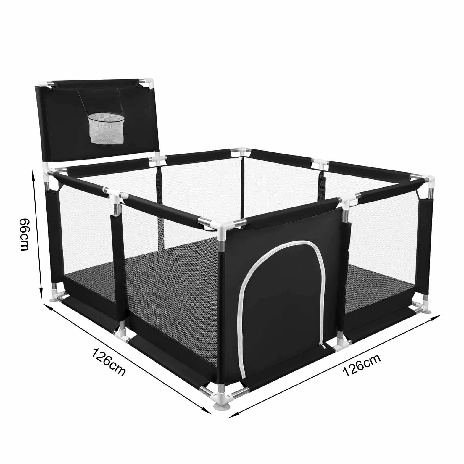 Parc à Chiots avec Porte, Clôture Solide en Tissu épais et Filet Nylon, 126x126x66cm, Noir