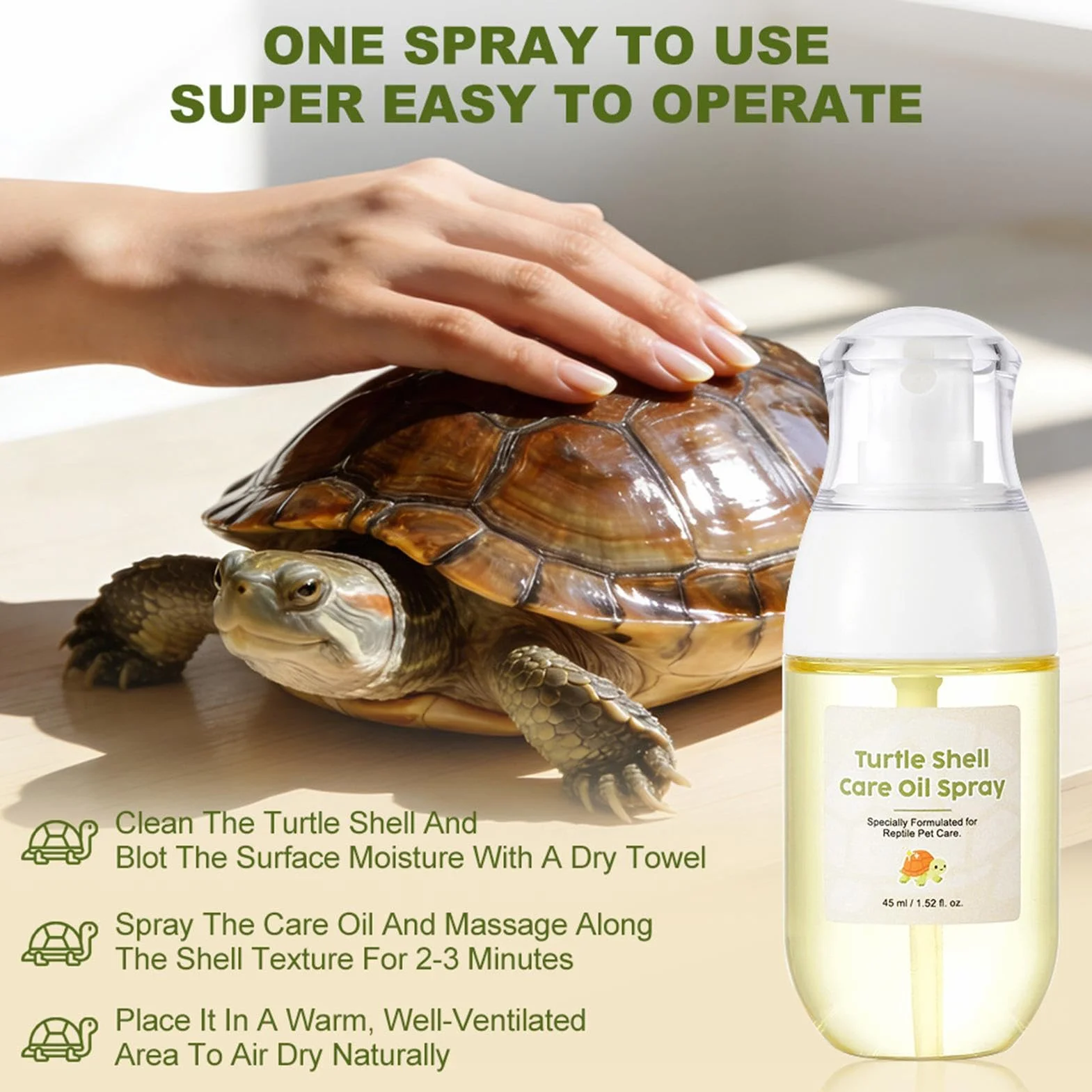 Huile pour Carapace de Tortue 45 ML Spray hydratant pour Coquille des Reptiles