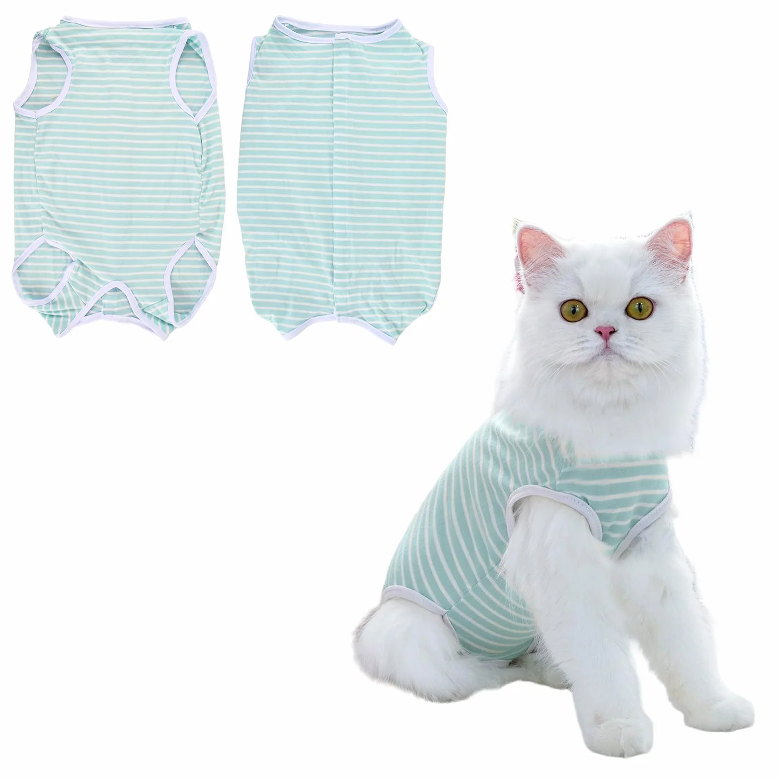Combinaison de Récupération pour Chat Après Chirurgie, Vêtement Postopératoire, Alternative au Collier Élisabéthain, Bodysuit Anti-Léchage (Vert, S)