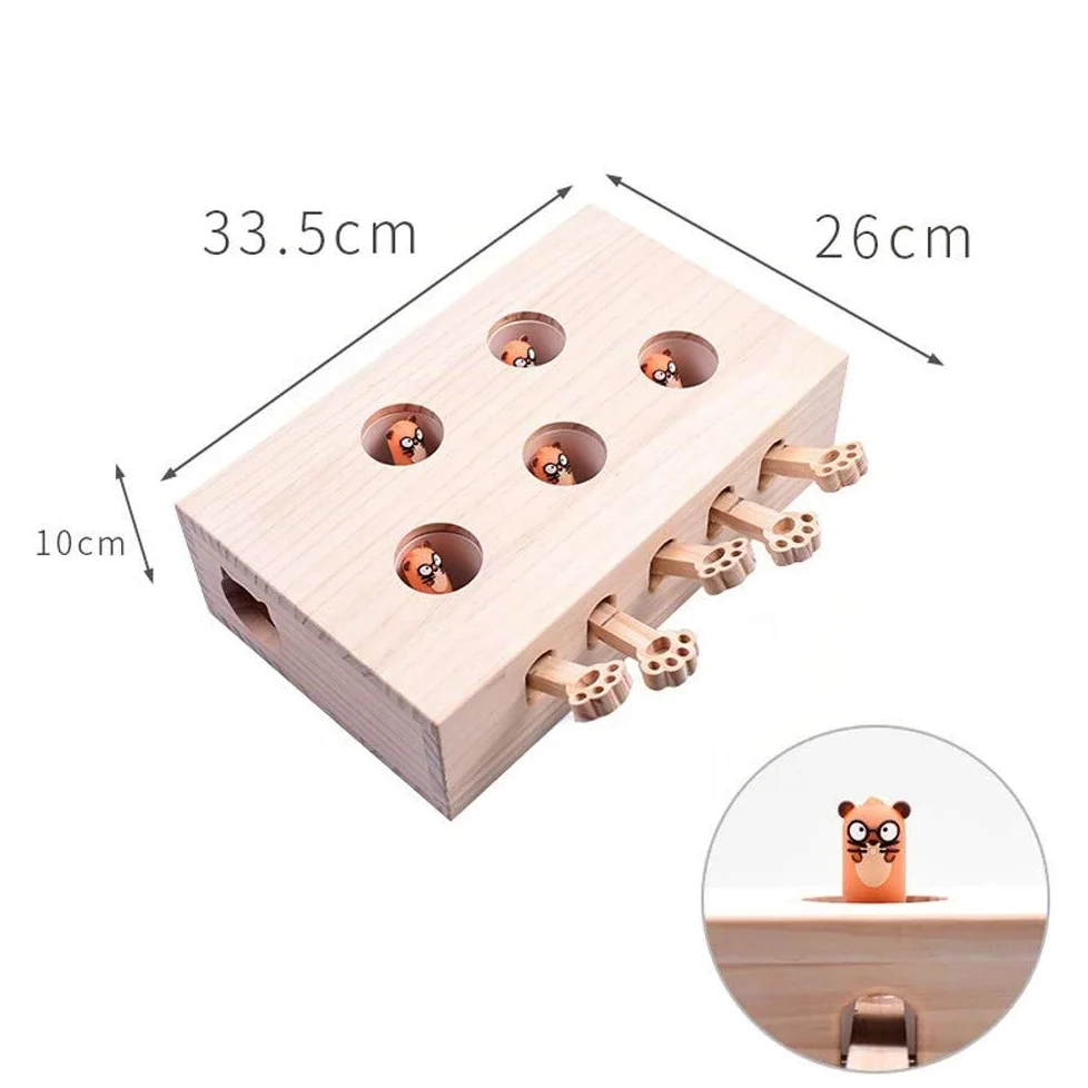 Jouet interactif pour Chat, Bois, Jouet, Taupe Souris, boîte à Puzzle avec Jouets de Dessin animé Mignon pour Chat, Chasse, Jeu, Exercice, gratter - 5 Trous,A