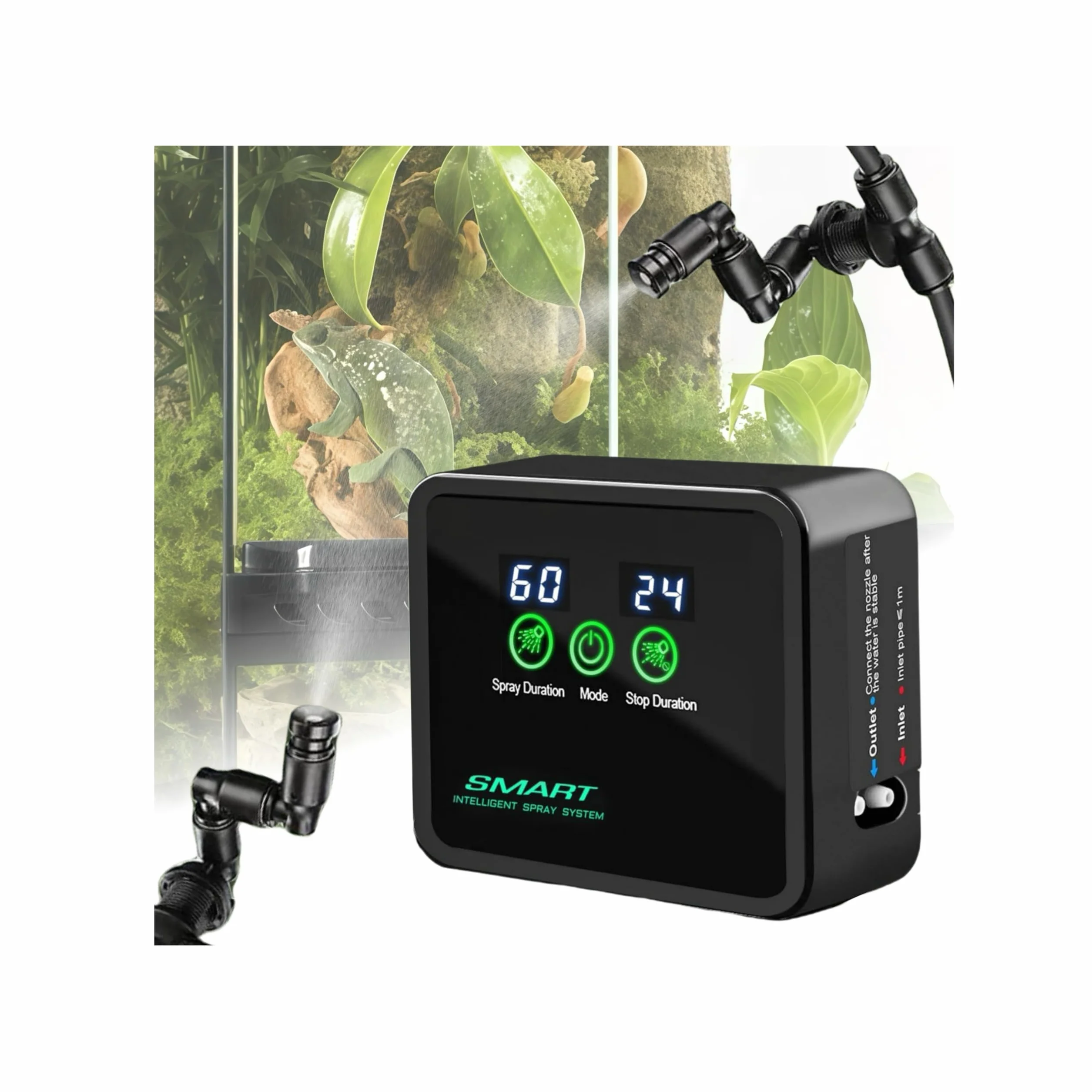 Brumisateur Terrarium Automatique avec Minuterie, Arroseur Brouillard Réglable 360°, Système Pulvérisation Reptiles Plantes