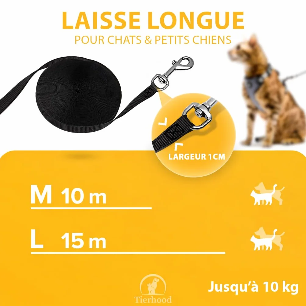 Tierhood Laisse d’extérieur pour Chat 10m Grande Laisse légère