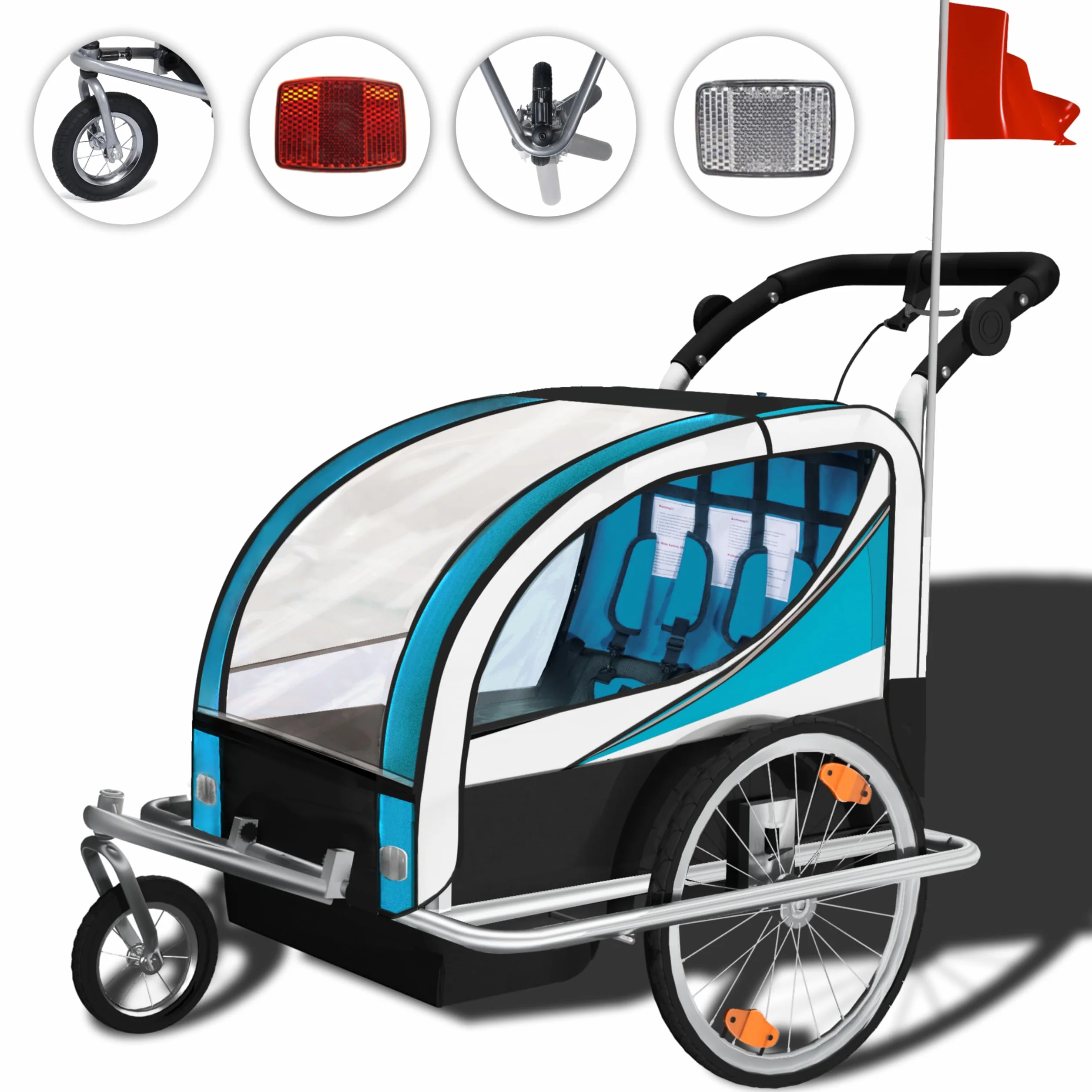 SAMAX Remorque Vélo Convertible Jogger 2en1 360° Rotatif pour 2 Enfants