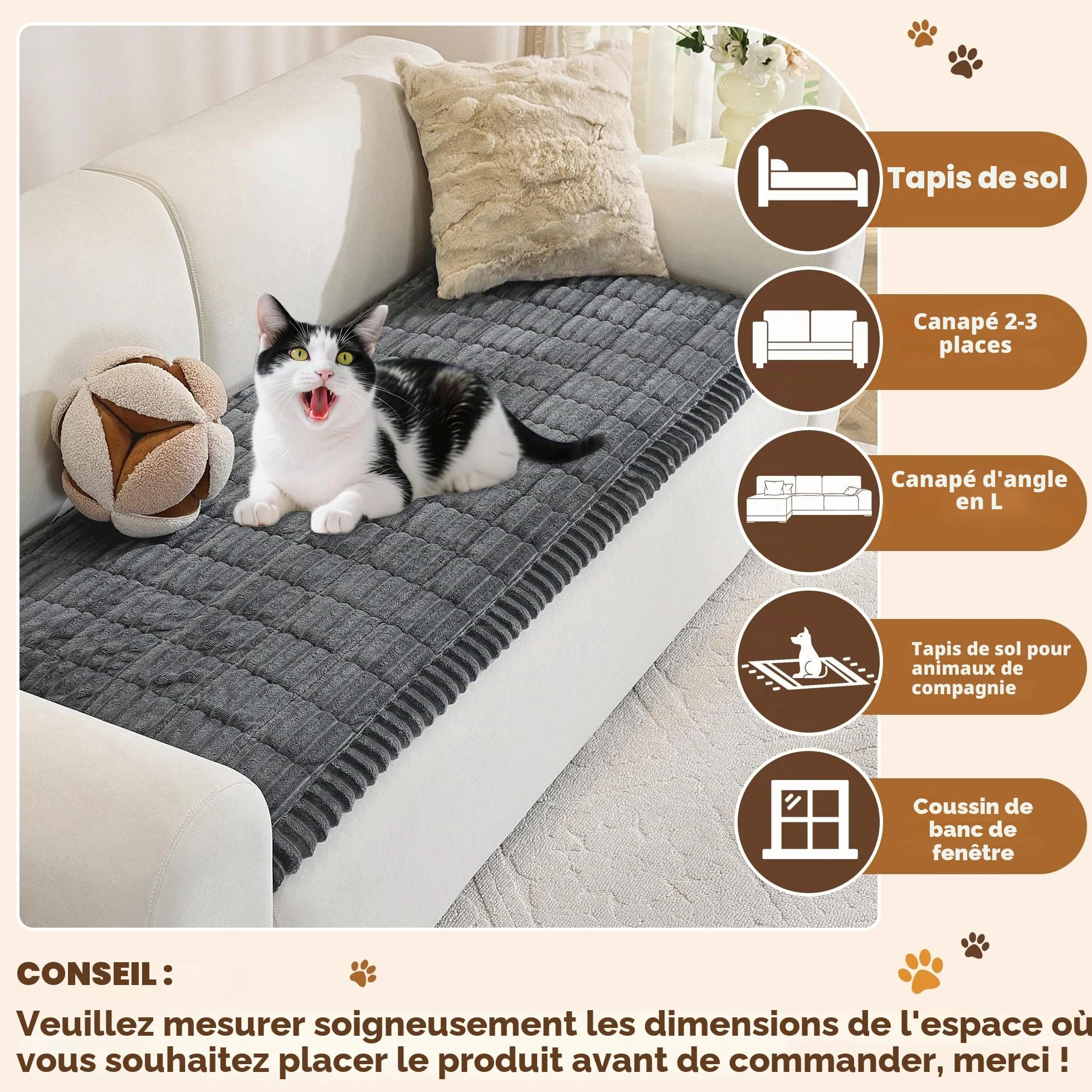 ENONCI Housse de Canapé Lavable Flanelle Douce Universelle Antidérapant Angle