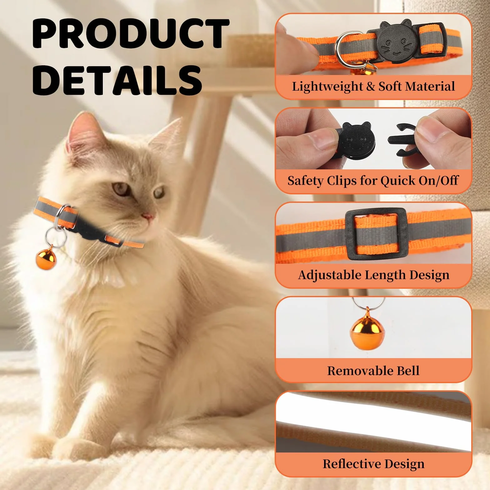 Réglable Collier pour Chat Réfléchissant avec Clochettes, Colliers de Sécurité à Libération Rapide Anti Étranglement