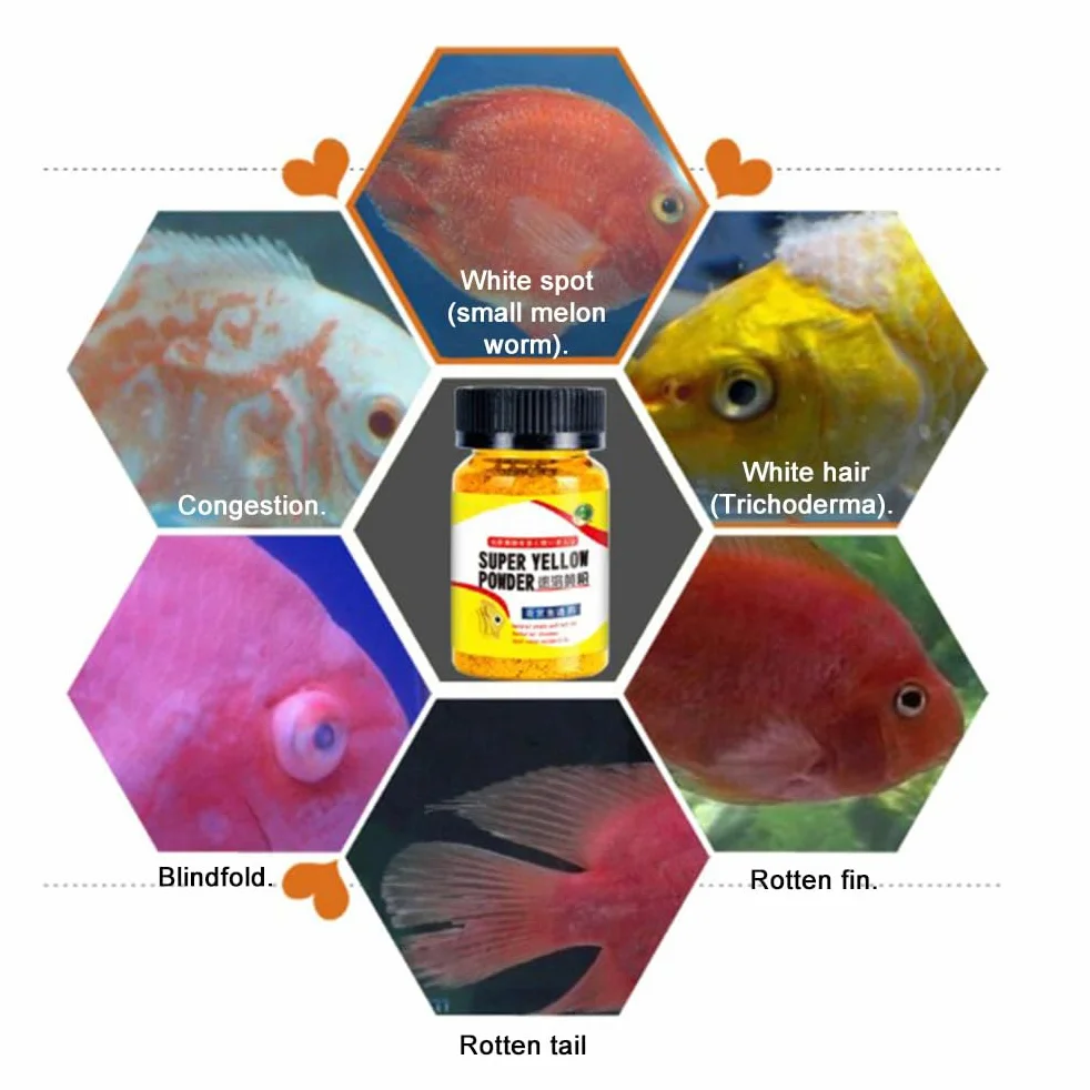 Alomejor Poudre Jaune Instantanée pour Aquarium 65 G Traitement Infections Poissons