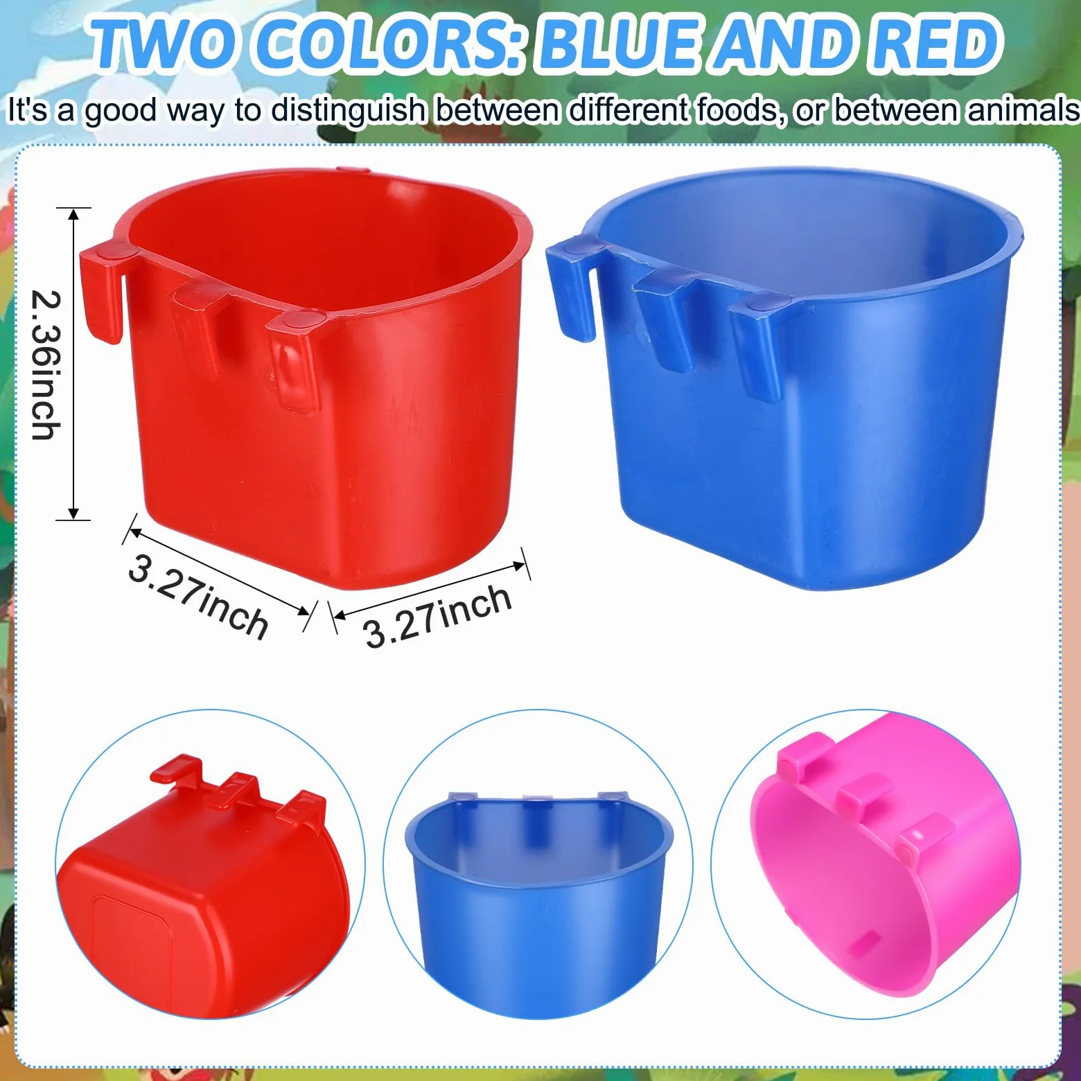 Lot de 100 mangeoires pour poulet - 236,8 g - À suspendre - Pour nourriture et eau - Pour volaille, animal domestique, perroquet, perruche, pigeon (bleu, rouge, rose rouge, vert)