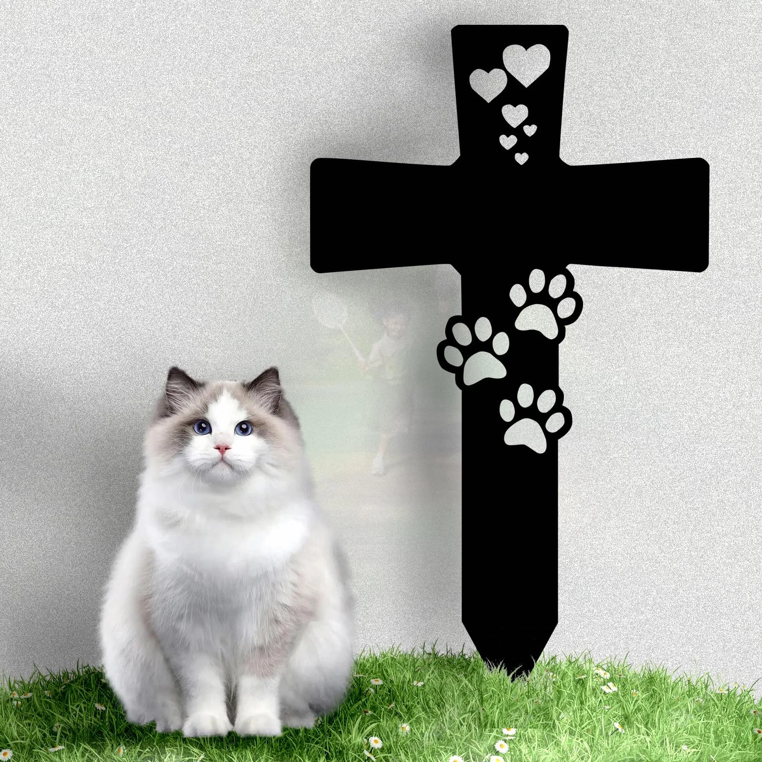 Pierre tombale personnalisée pour Animaux - Croix funéraire avec Gravure - Décoration pour Chien ou Chat - Nom, Date