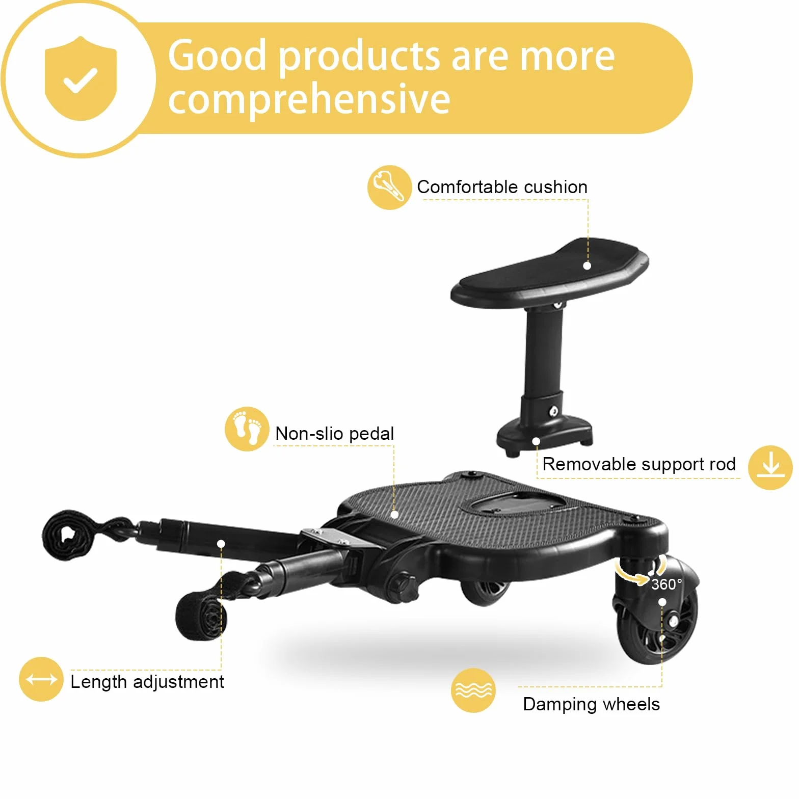 Vihir Planche À Roulettes Pour Bébé À Suspension Intégrale, Adaptée À Poussettes, Charge Max 25 kg