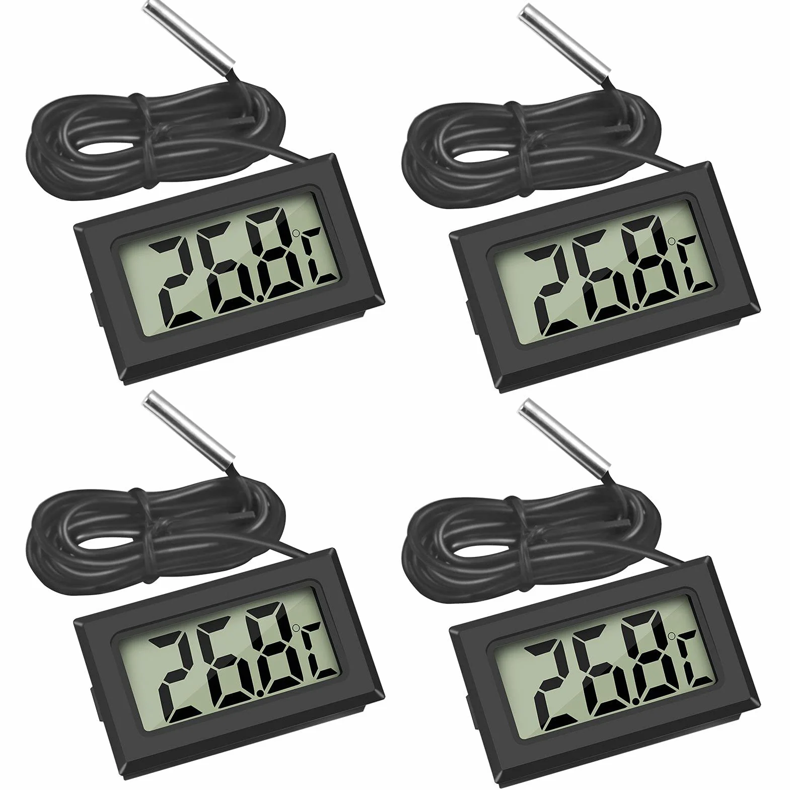Thlevel Mini Thermomètre Numérique avec Sonde Externe Imperméable pour Réfrigérateur Congélateur Aquarium 4 Pièces